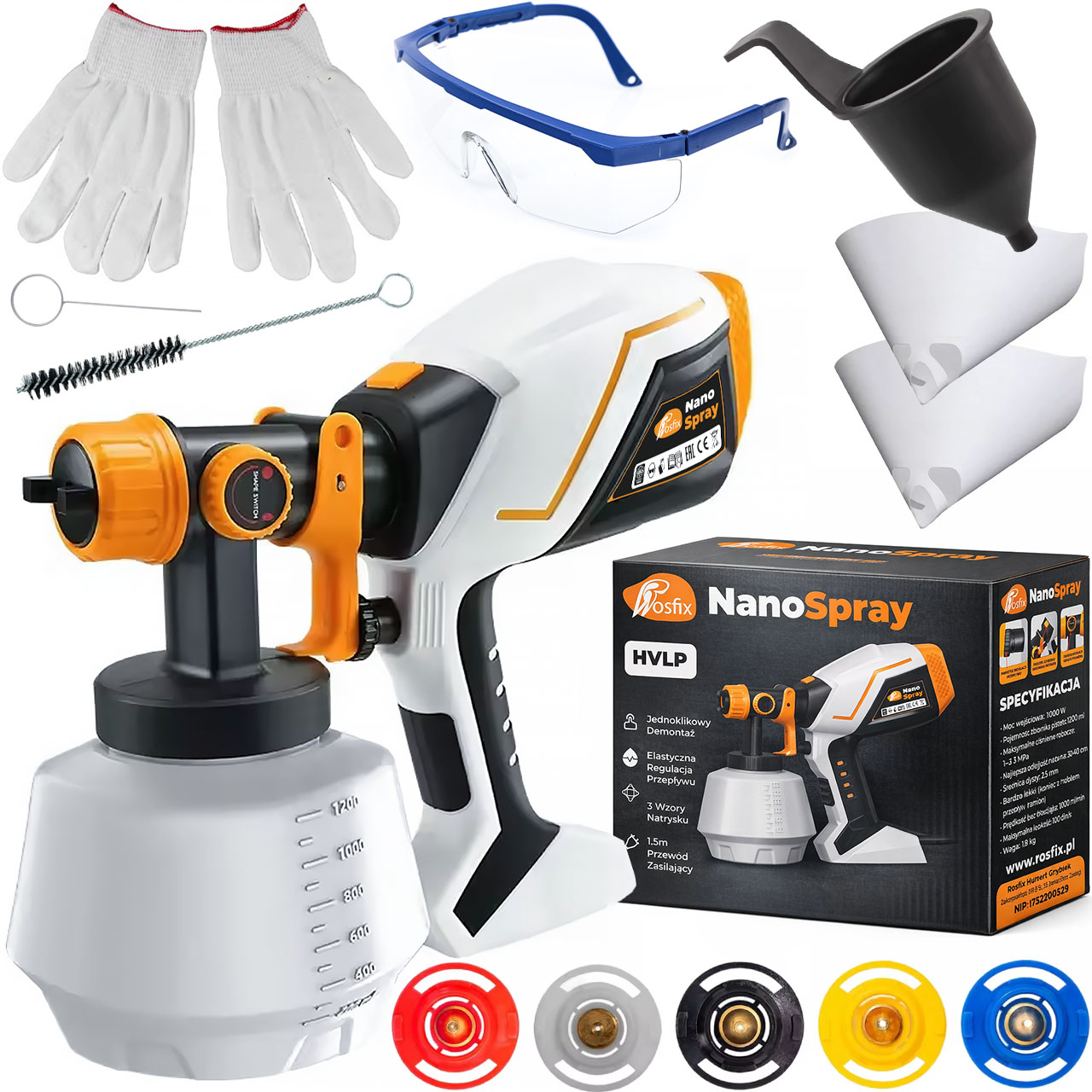 Stříkací Pistole Rosfix Nanospray Hvlp 1000W 1200 ML Pro Malování Stěn