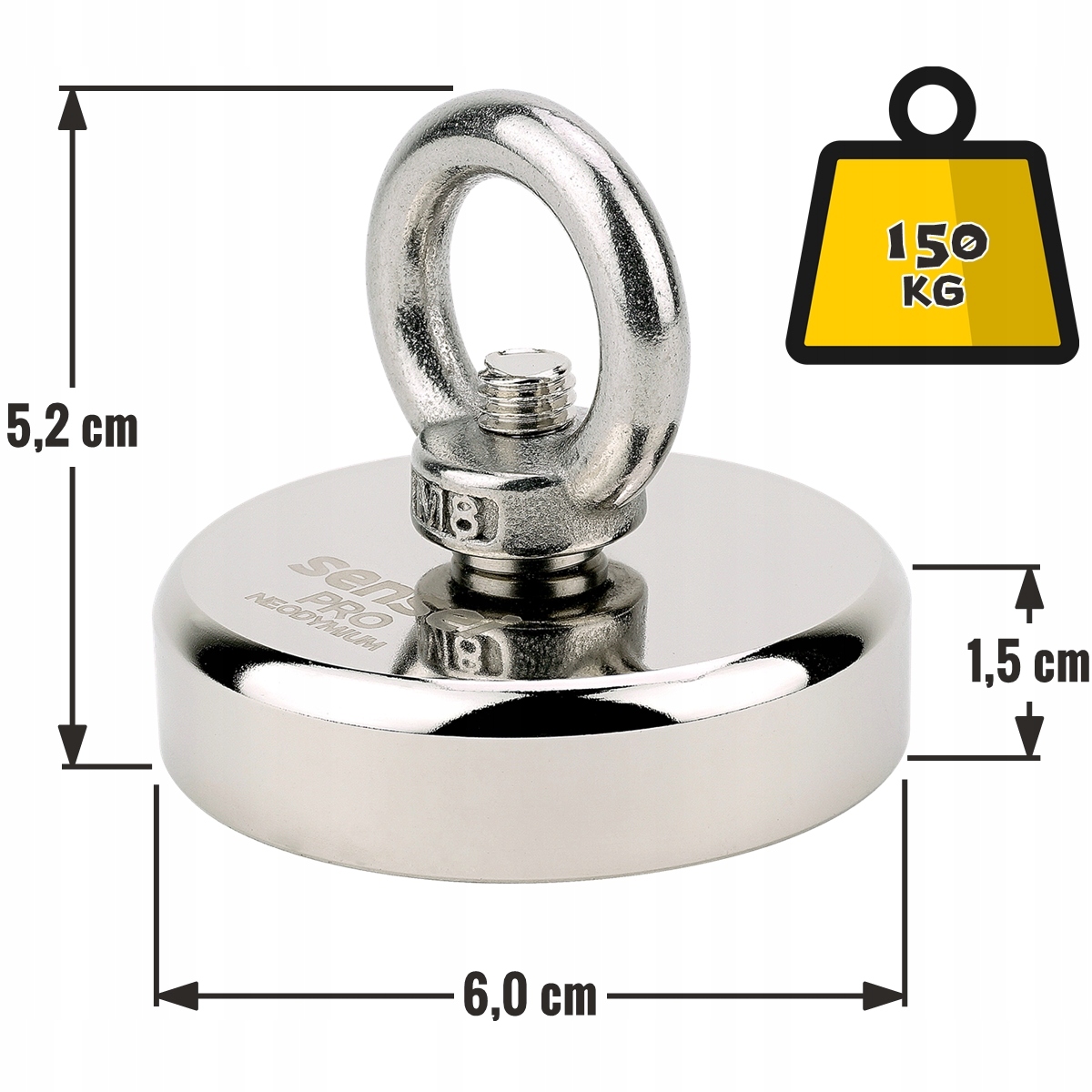 ZESTAW MAGNES NEODYMOWY UCHWYT MAGNETYCZNY 150 kg Kształt walec