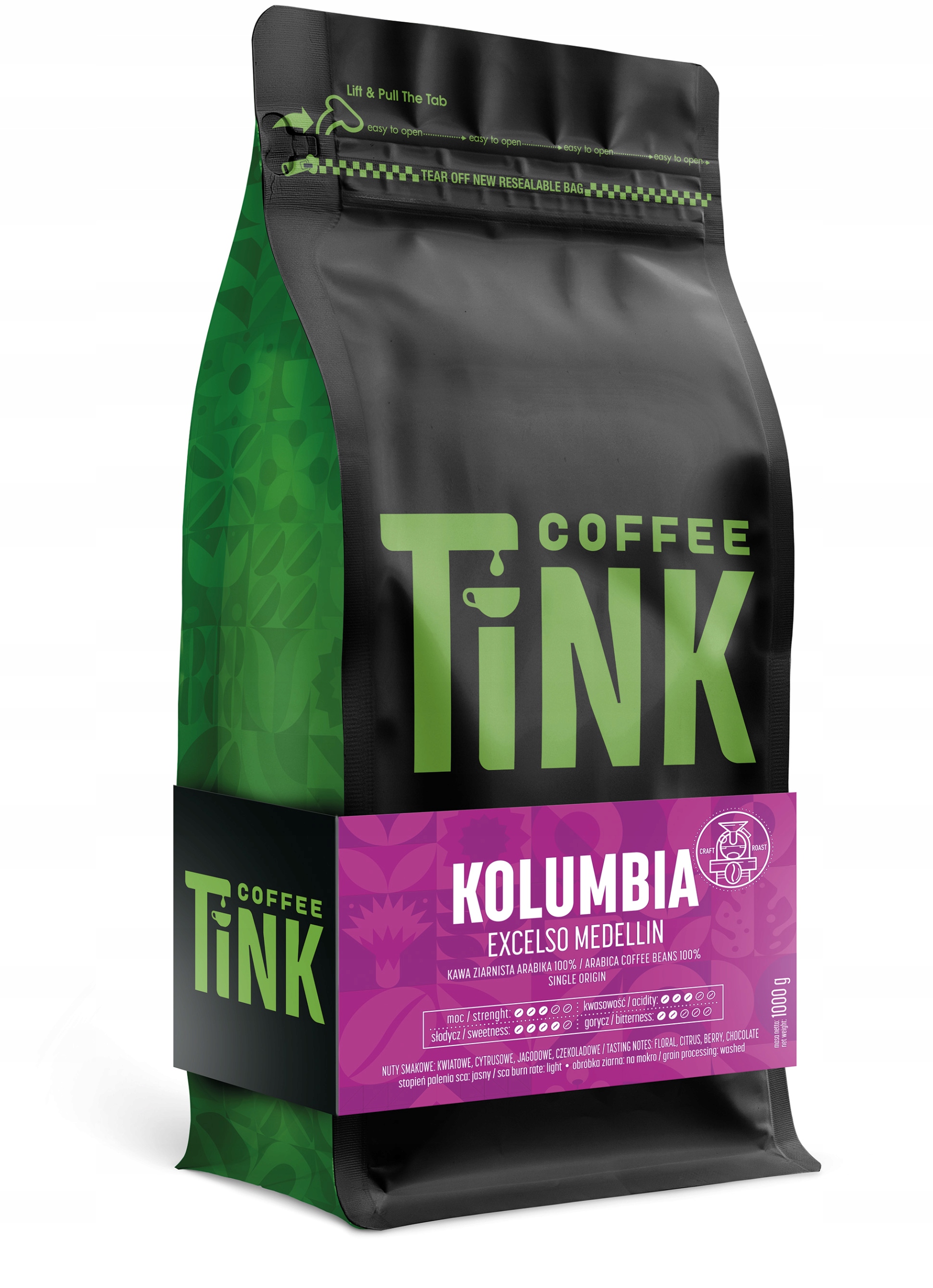 Levně Káva Zrnková Arabica Kolumbie Coffee Tink 1KG