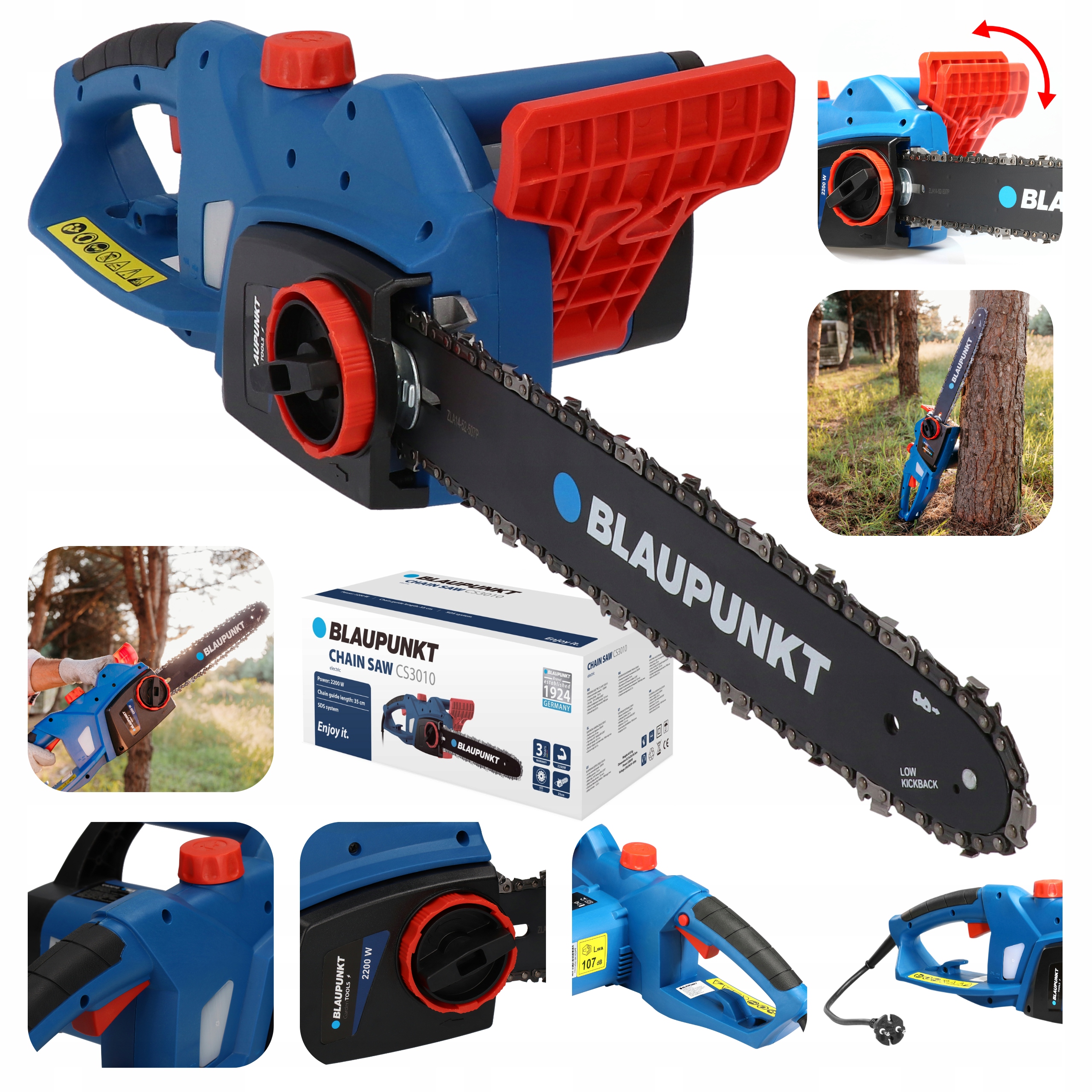 Elektryczna Piła Łańcuchowa 2200W Prowadnica 35 cm Sds Blaupunkt CS3010