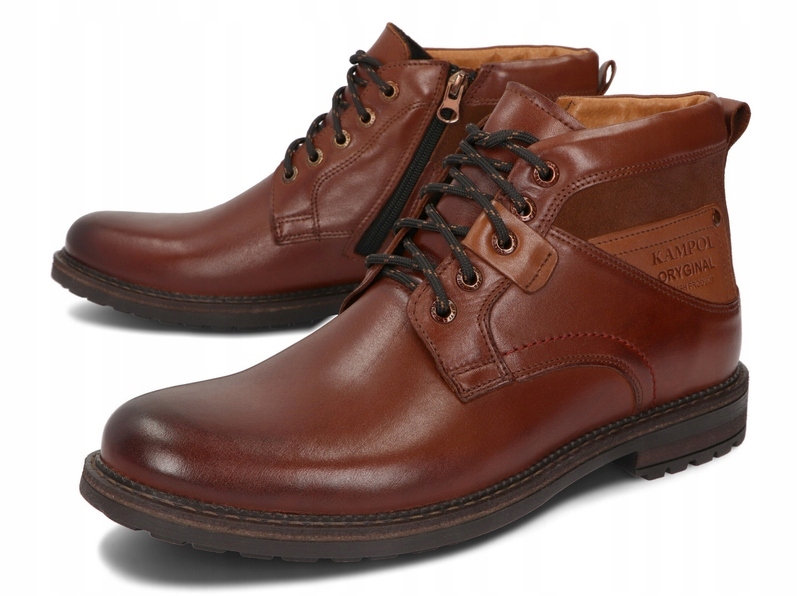 TRZEWIKI ZIMOWE BUTY POLSKIE SKÓRA 152 BRĄZOWY 47