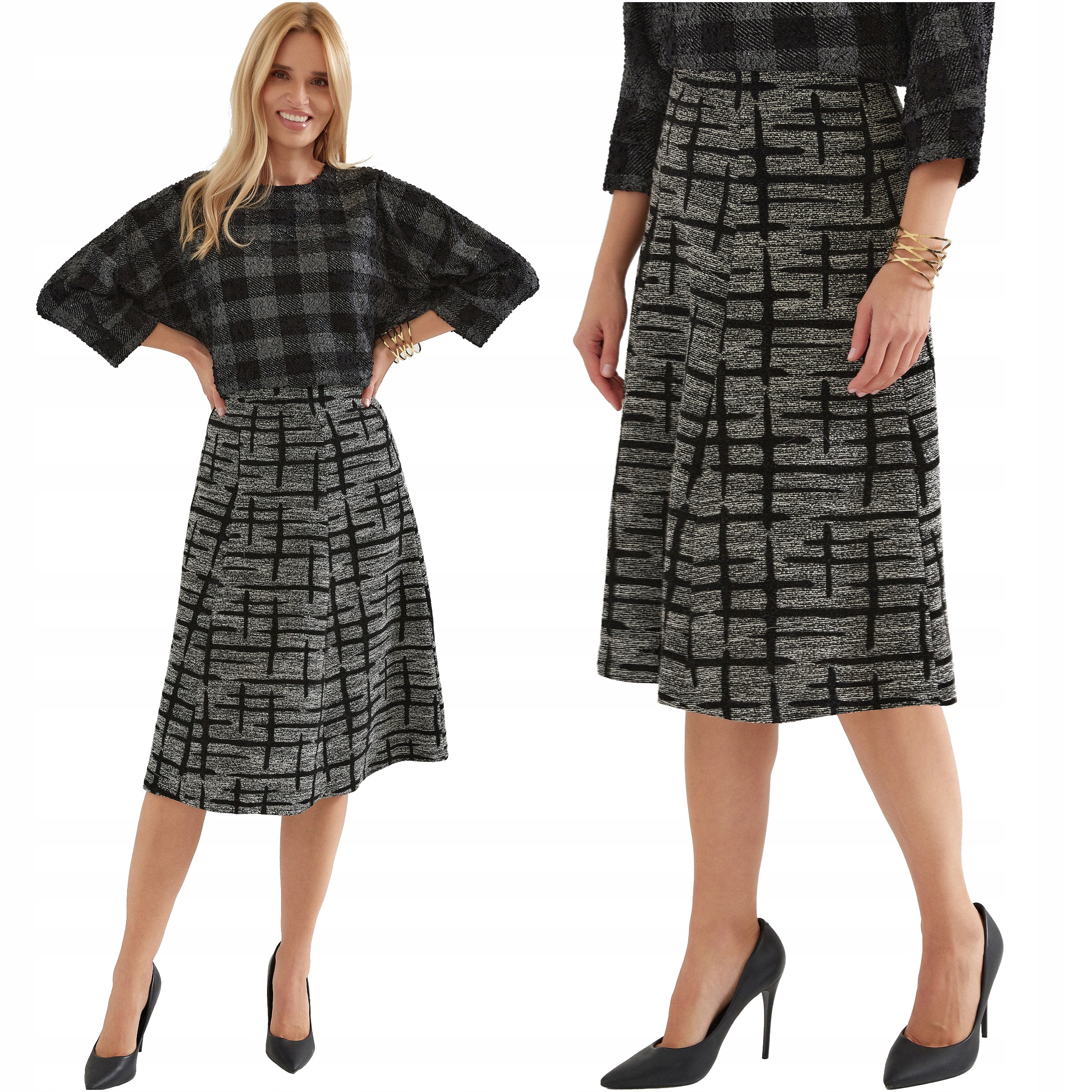 Dámská pletená midi Sukně dlouhá s elastickým páskem Polský Výrobce Warm