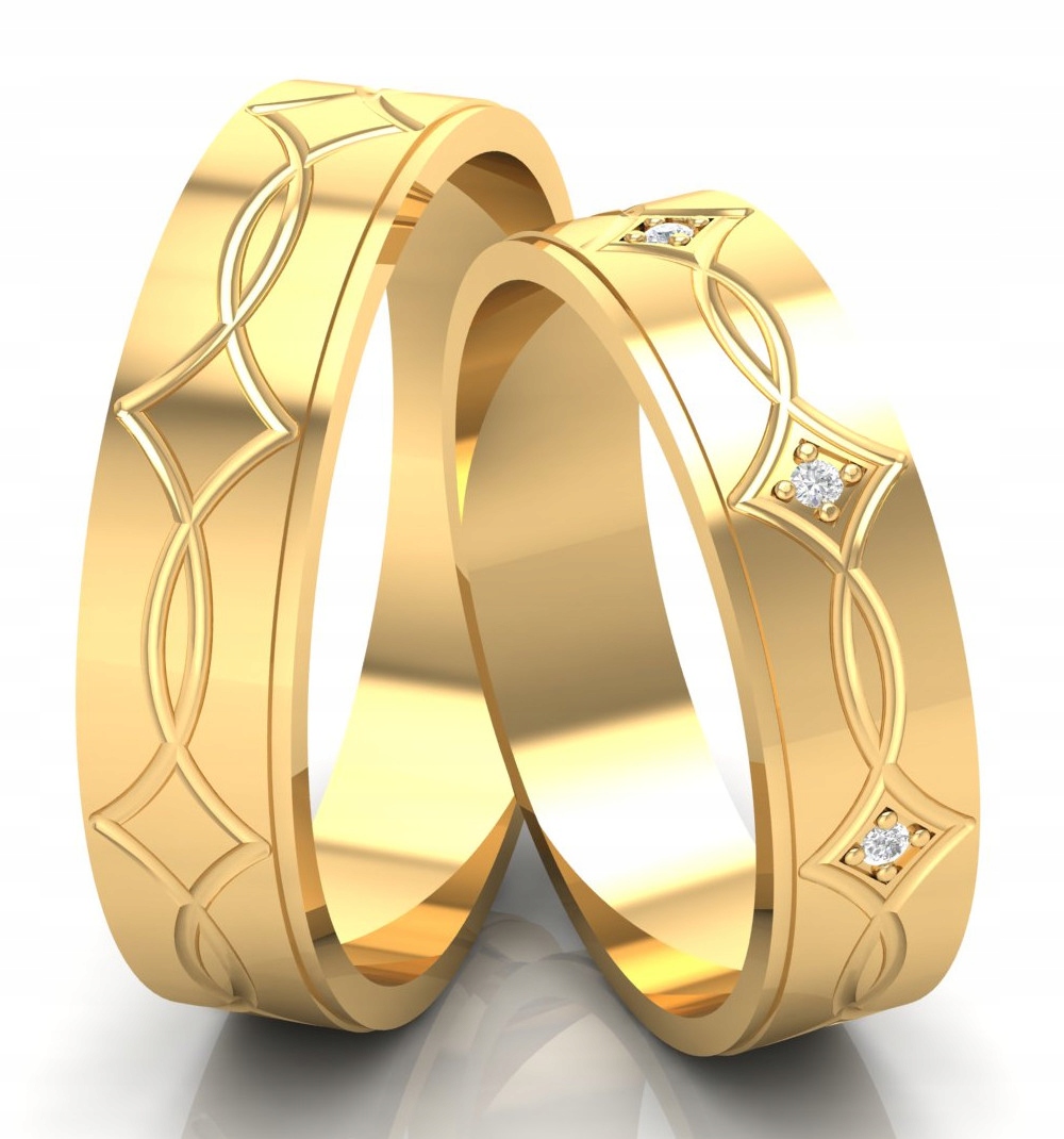 ZDOBIONE OBRĄCZKI ZE ZŁOTA PRÓBY 585 DIAMENTOWANE Marka Świat Obrączek