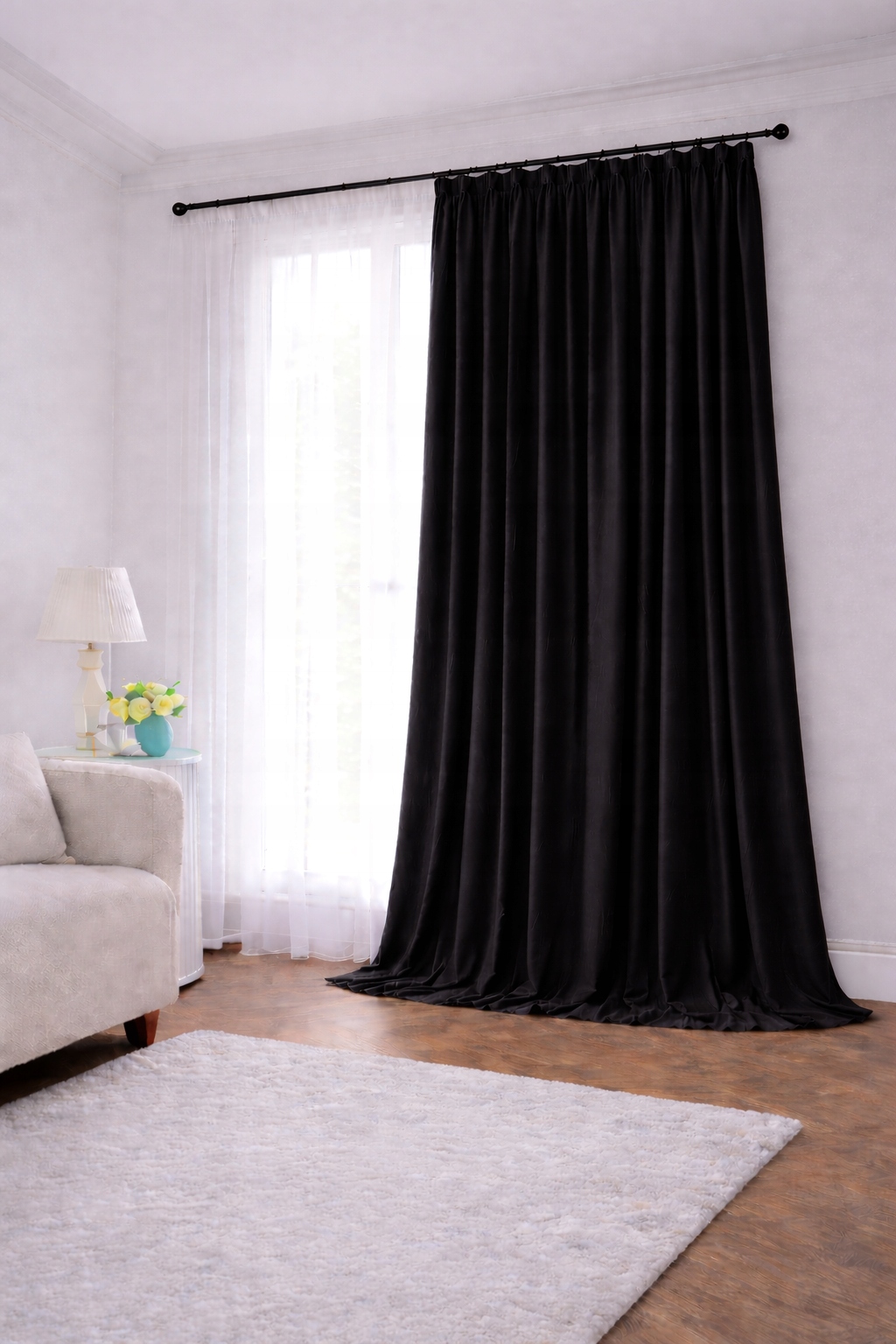 Závěs Velvet Premium 155 x Váš Rozměr Na Pásku Černá