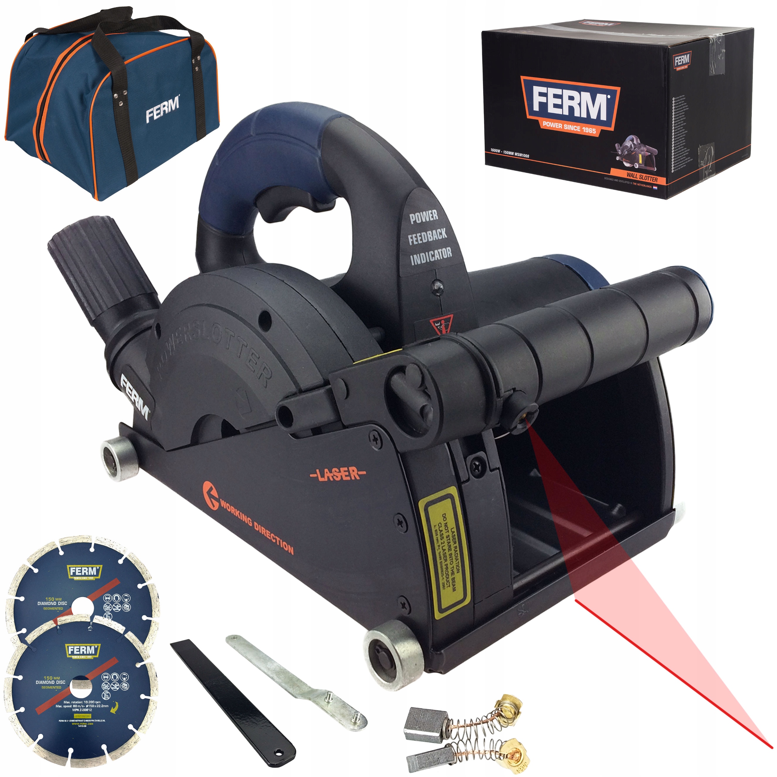 

Bruzdownica Ferm 1600W, 150mm Laser, Rolki- Zestaw