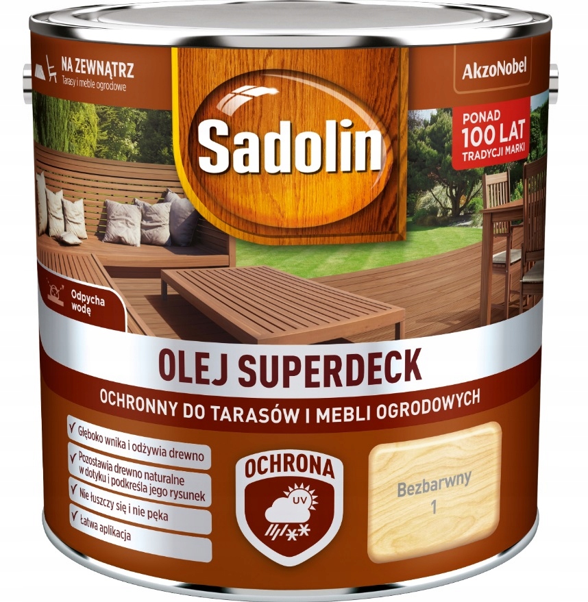 Olej do drewna tarasów płotów elewacji Sadolin Superdeck Bezbarwny 2,5L