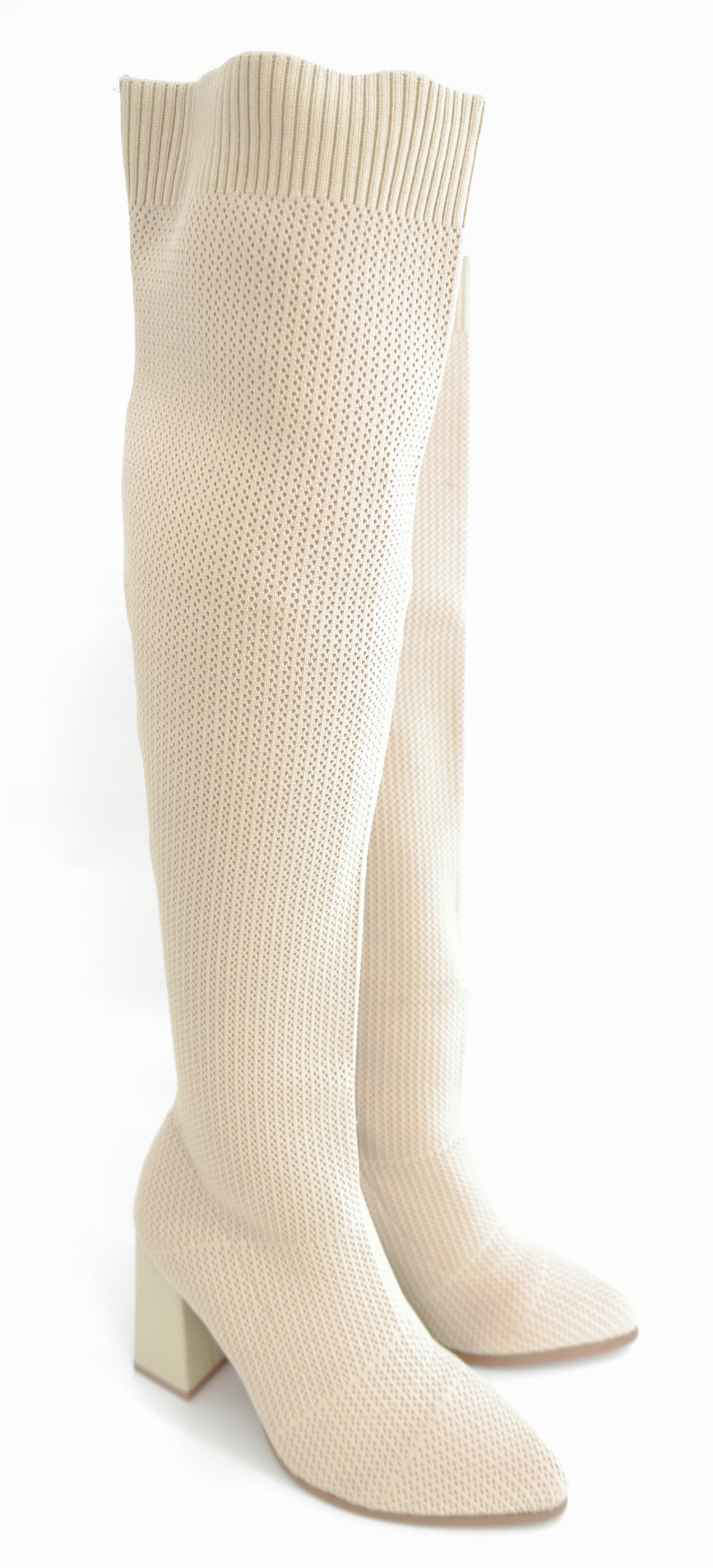 Seastar Béžové Strečové Kozačky Za Koleno, Velikost 37