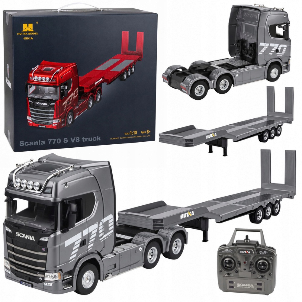Ciężarówka Scania 770S Z Naczepą Zdalnie Sterowana Rc Huina Srebrna 1:18