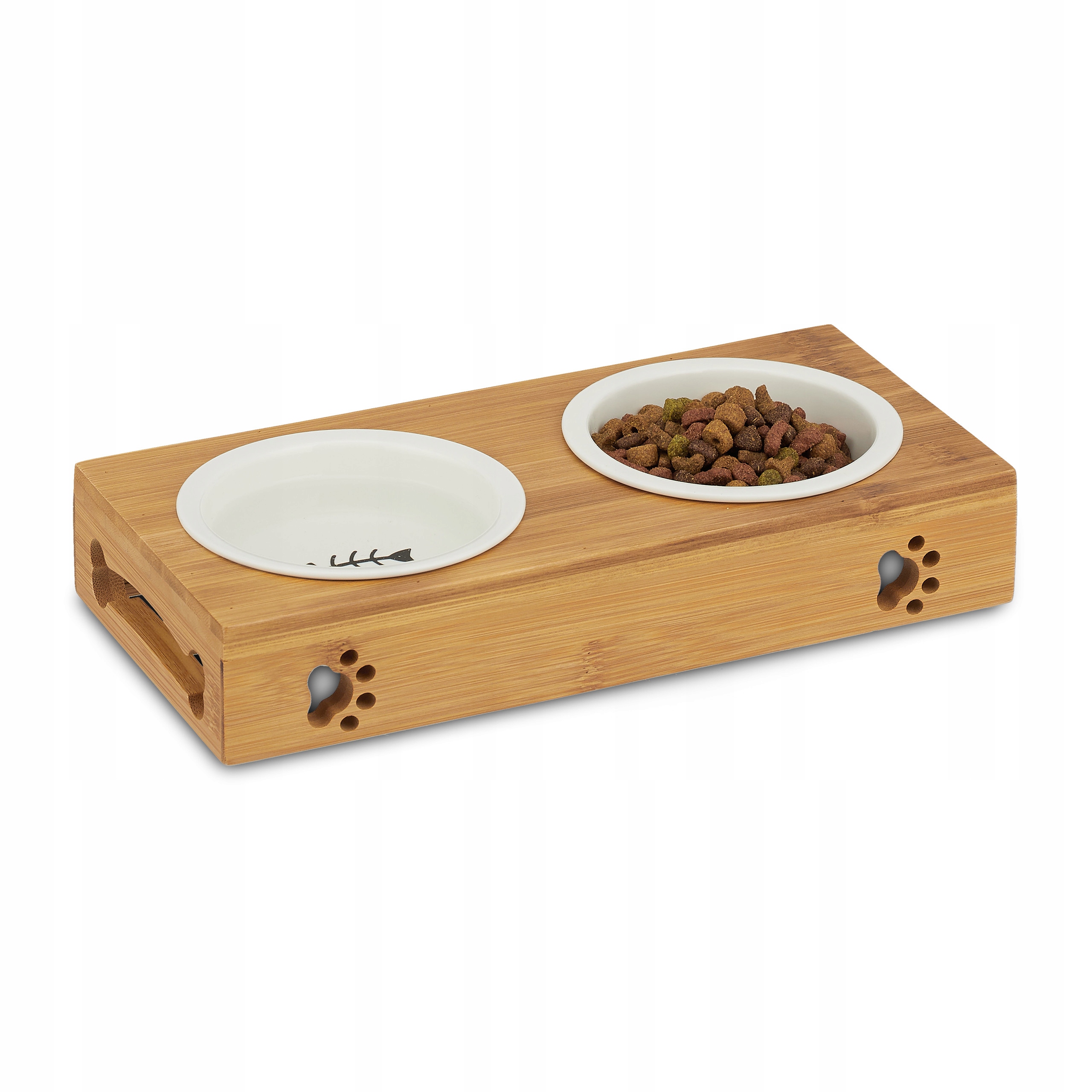 Relaxdays Stojak Z Miskami Dla Psa Kota 2X180ML Bambusowy Zestaw Karmienia