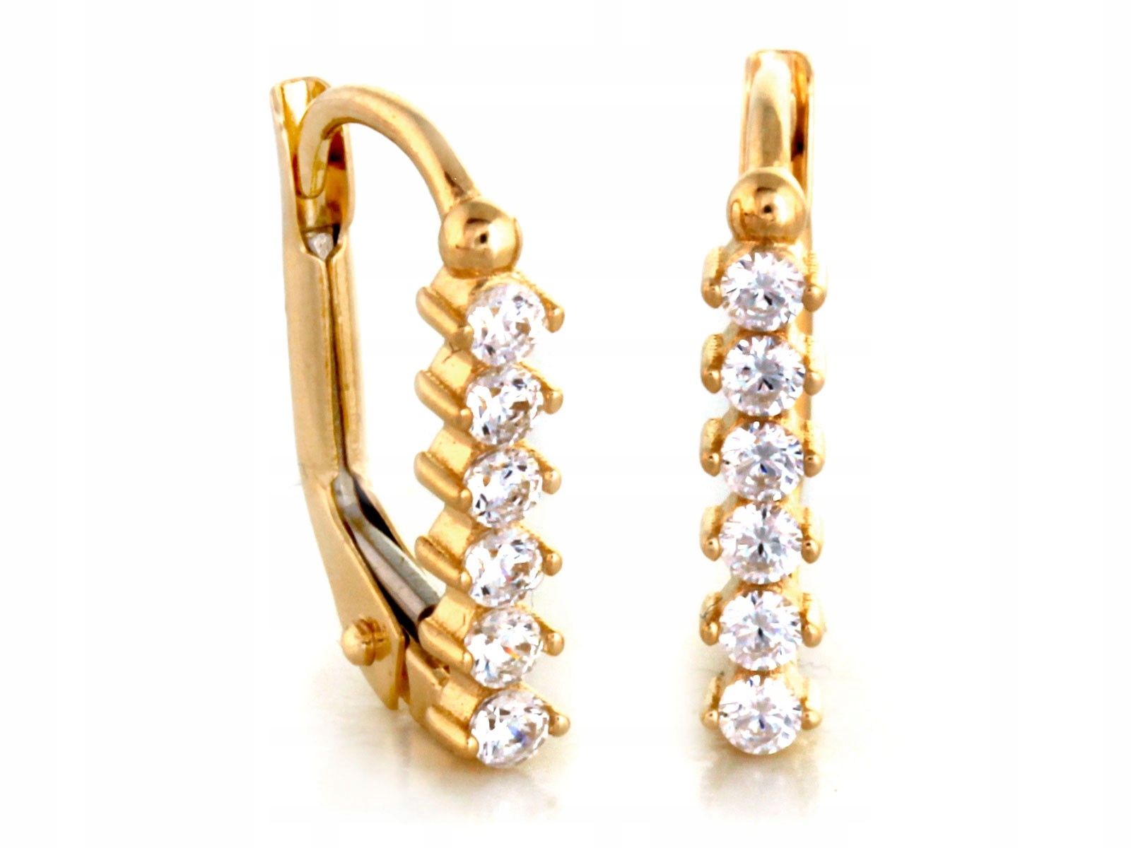 Zlaté Náušnice 585 anglické s bílými zirkony, stylové, ideální pro ni