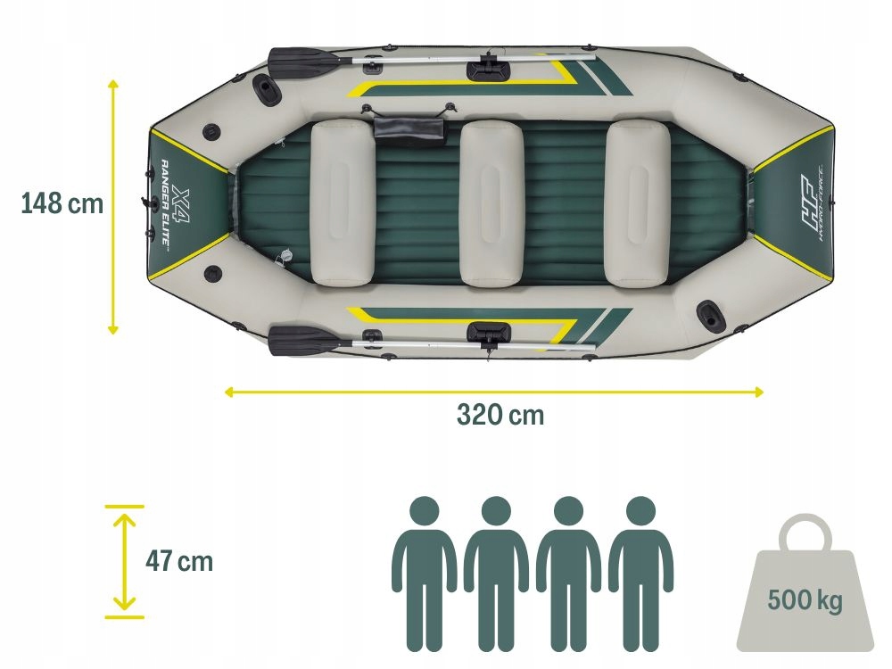 Ponton 4 osobowy Elite Bestway 65157 Pompka Wiosła Torba NOWY MODEL 2024 Stan opakowania oryginalne