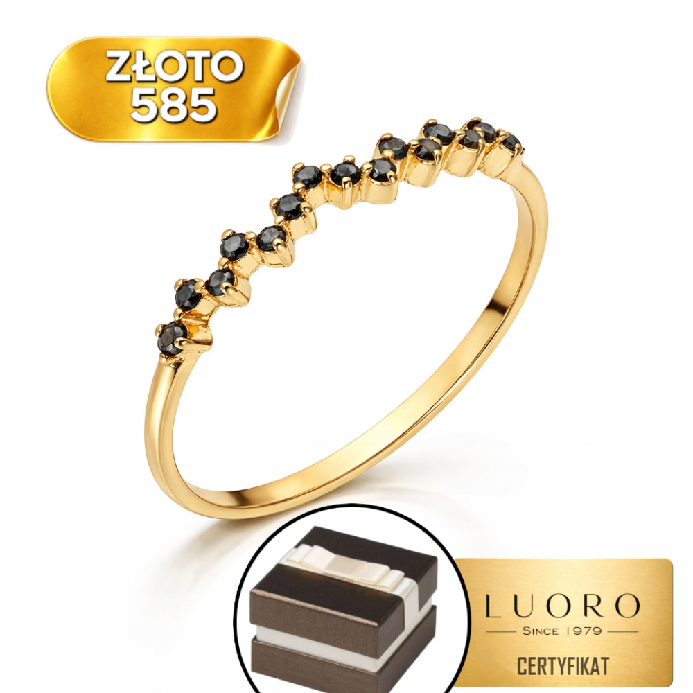 Prstýnek 585 14K S Černými Zirkony, Jemný, R17