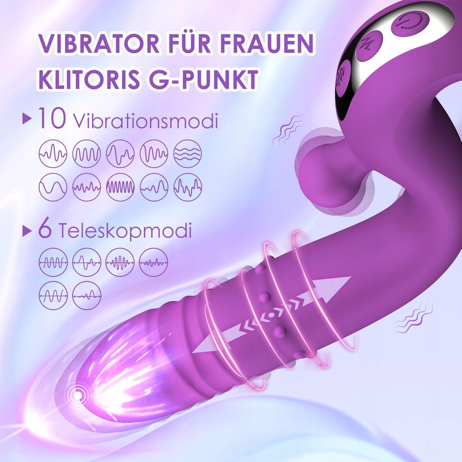 DILDO VIBRATOR DLA KOBIET G PUNKT KLITORIS 10 FUNKCJI WIBRACJI TELESCOP — miniatura 3