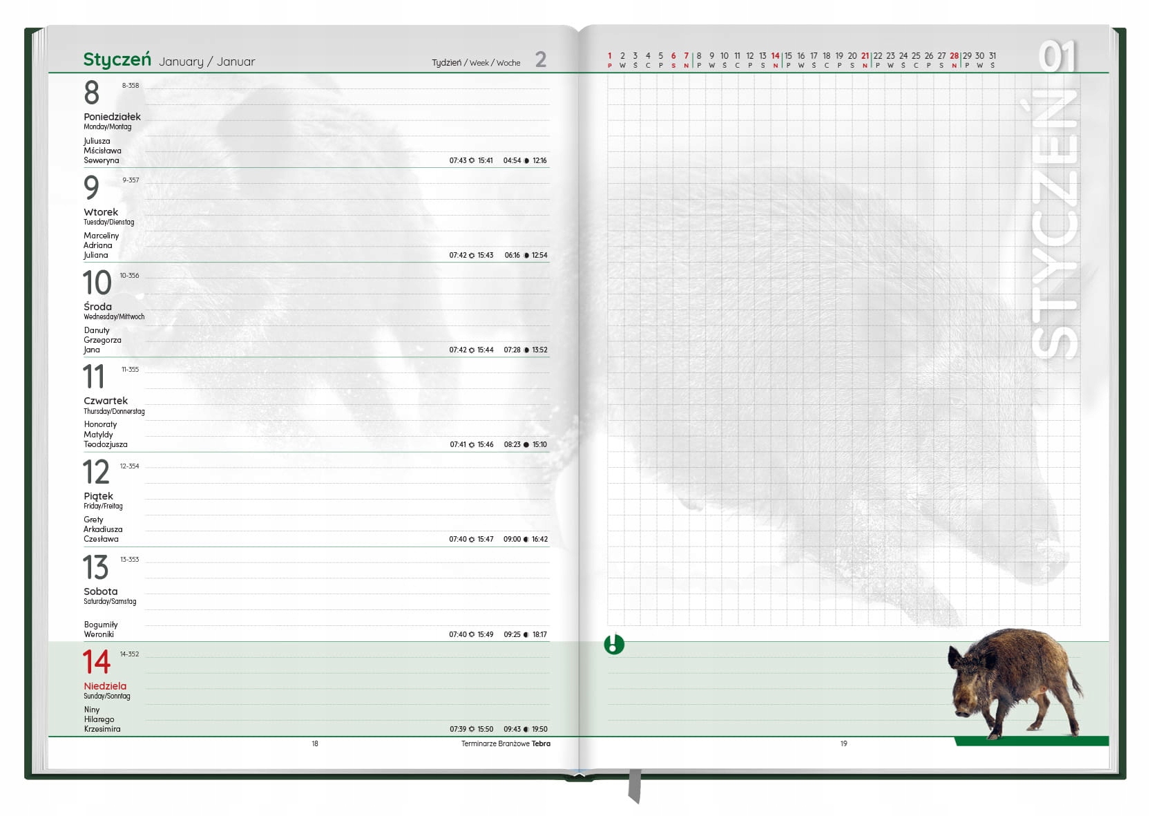 Terminarz Łowiecki - kalendarz książkowy 2024 B5 Rozmiar B5