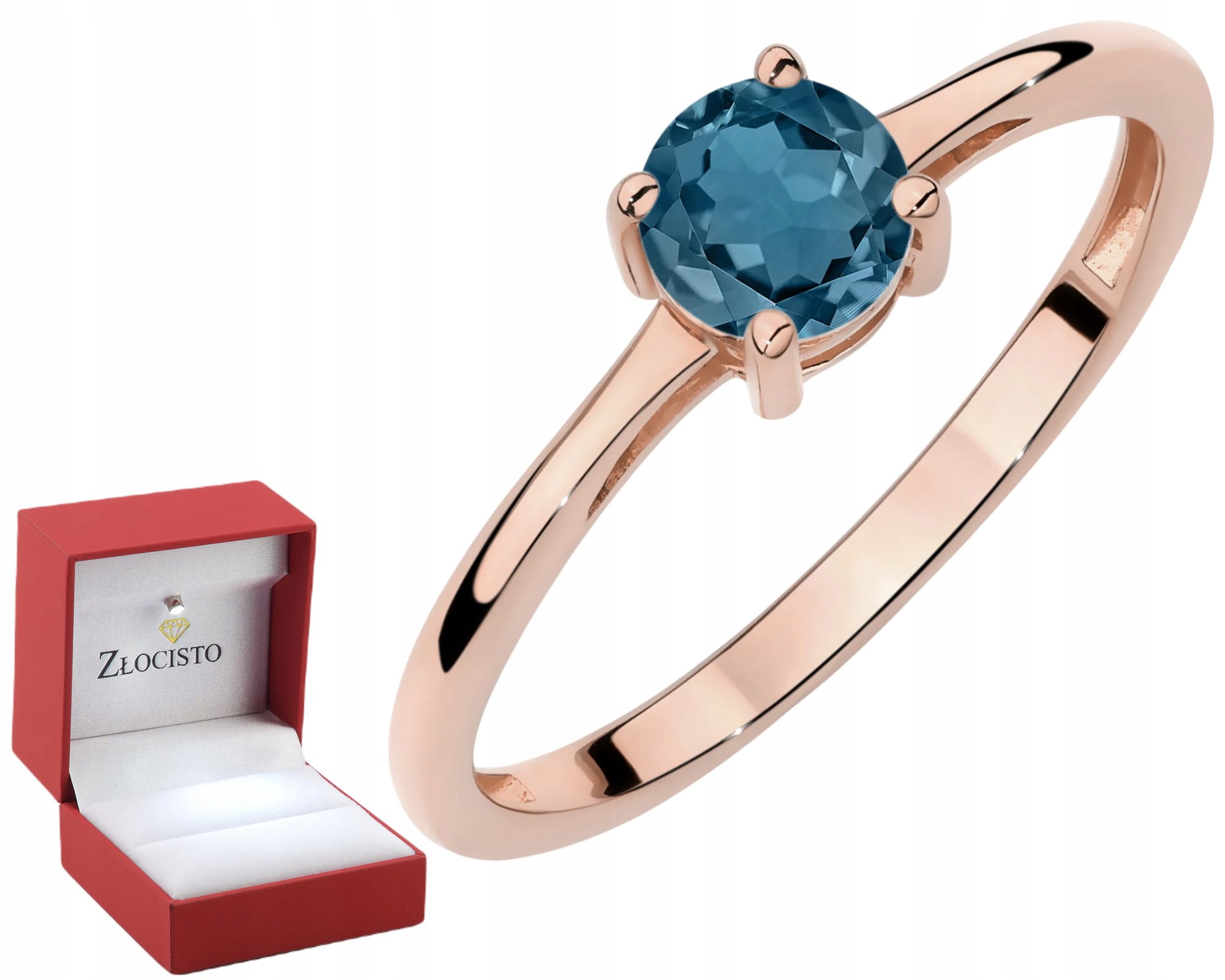 Růžové Zlato Prstýnek Přírodní Kámen Topaz London Blue Zlato 585