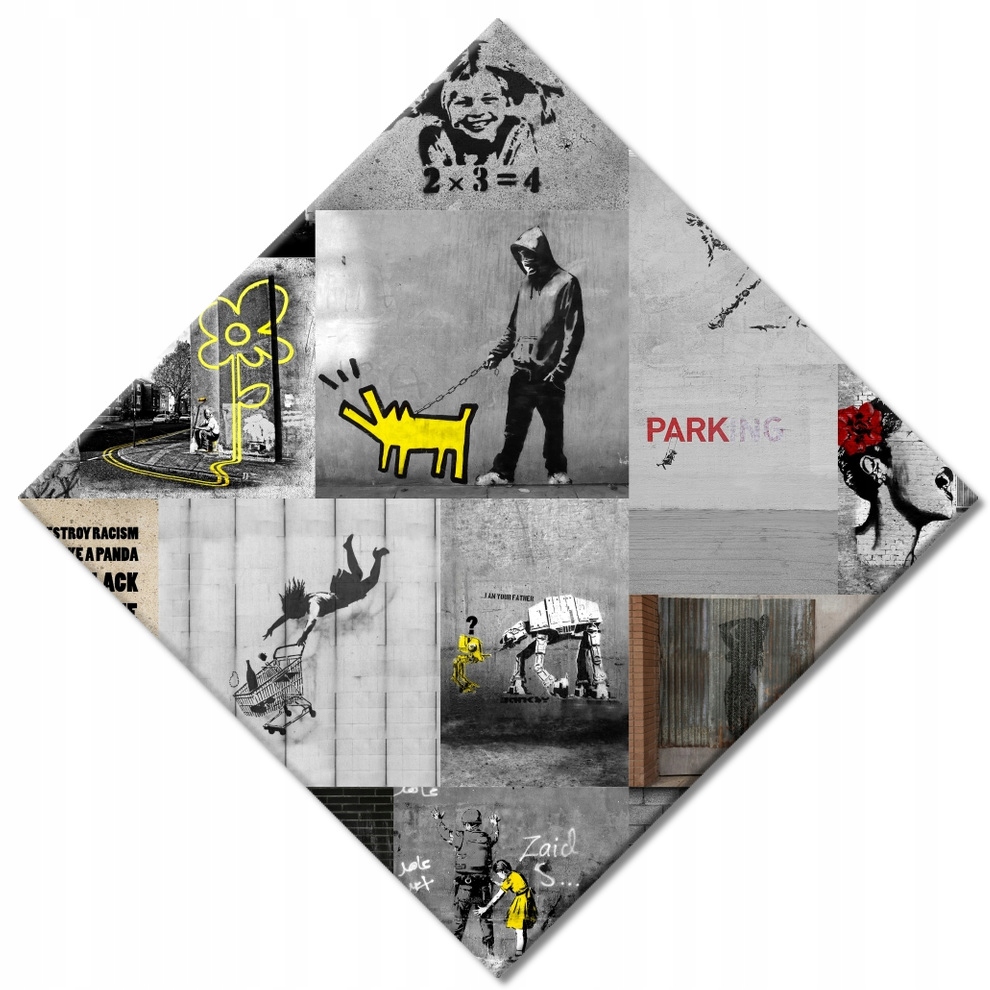 

Obraz 42x42 Mix Kolaż Collage Banksy