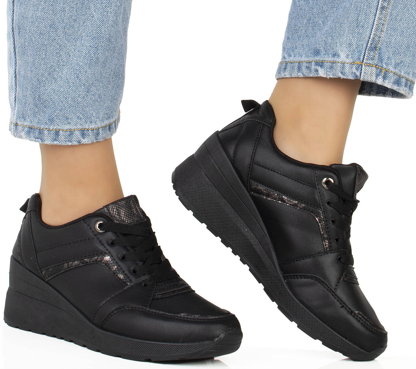 7942 CZARNE SNEAKERSY SKÓRZANE KLASYCZNE NA PLATFORMIE 40 Rozmiar 40