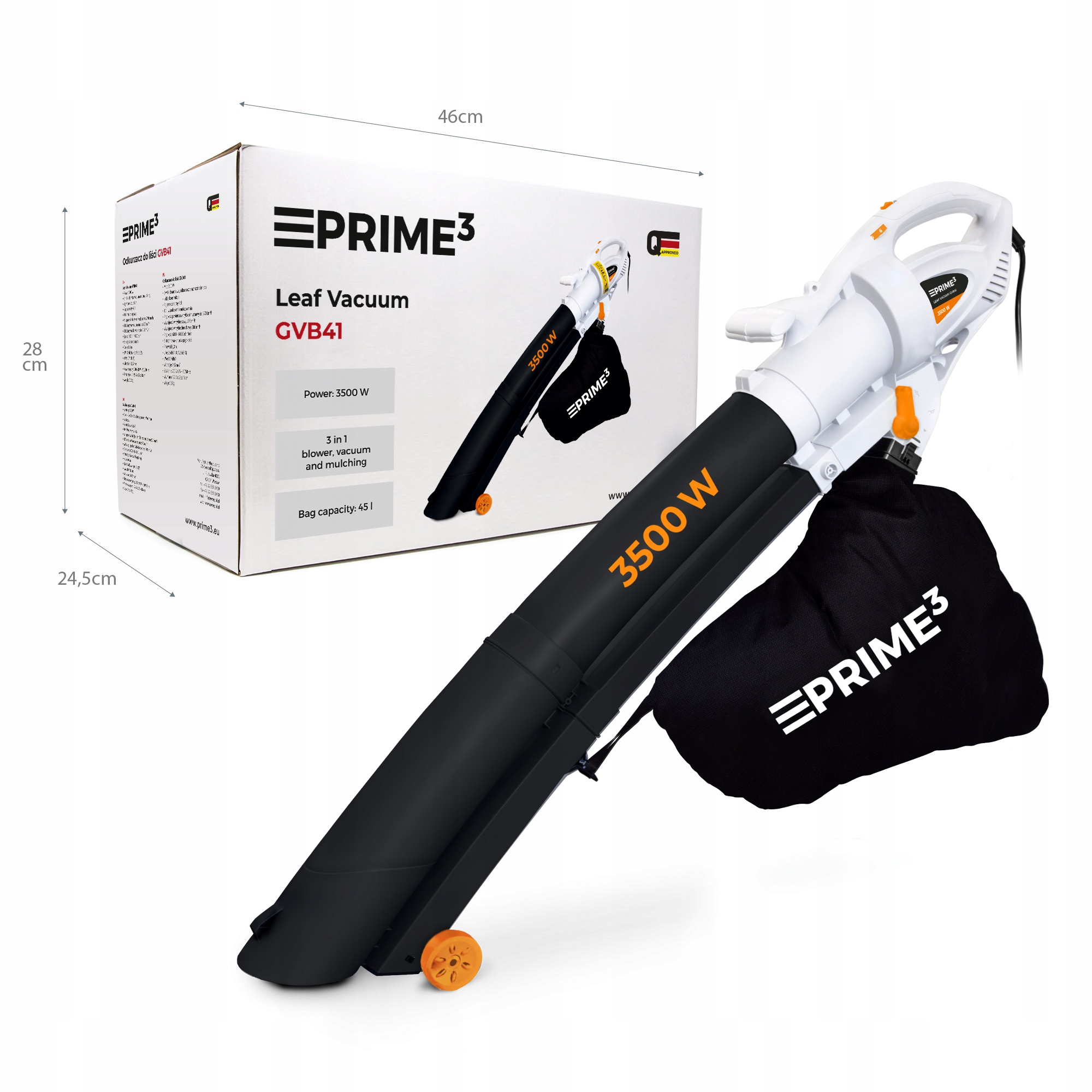 PRIME3 ELEKTRYCZNY ODKURZACZ DO LIŚCI GVB41 3W1 Marka PRIME3