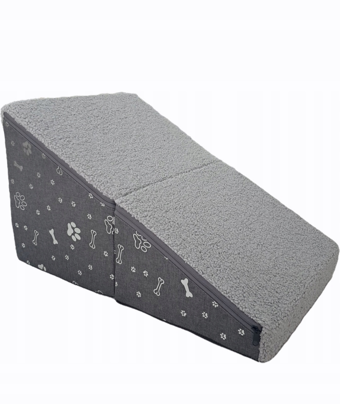 Schody podest dla psa kota 2w1 Pufa rampa Srebrne Kostki+boucla Szara Jasna