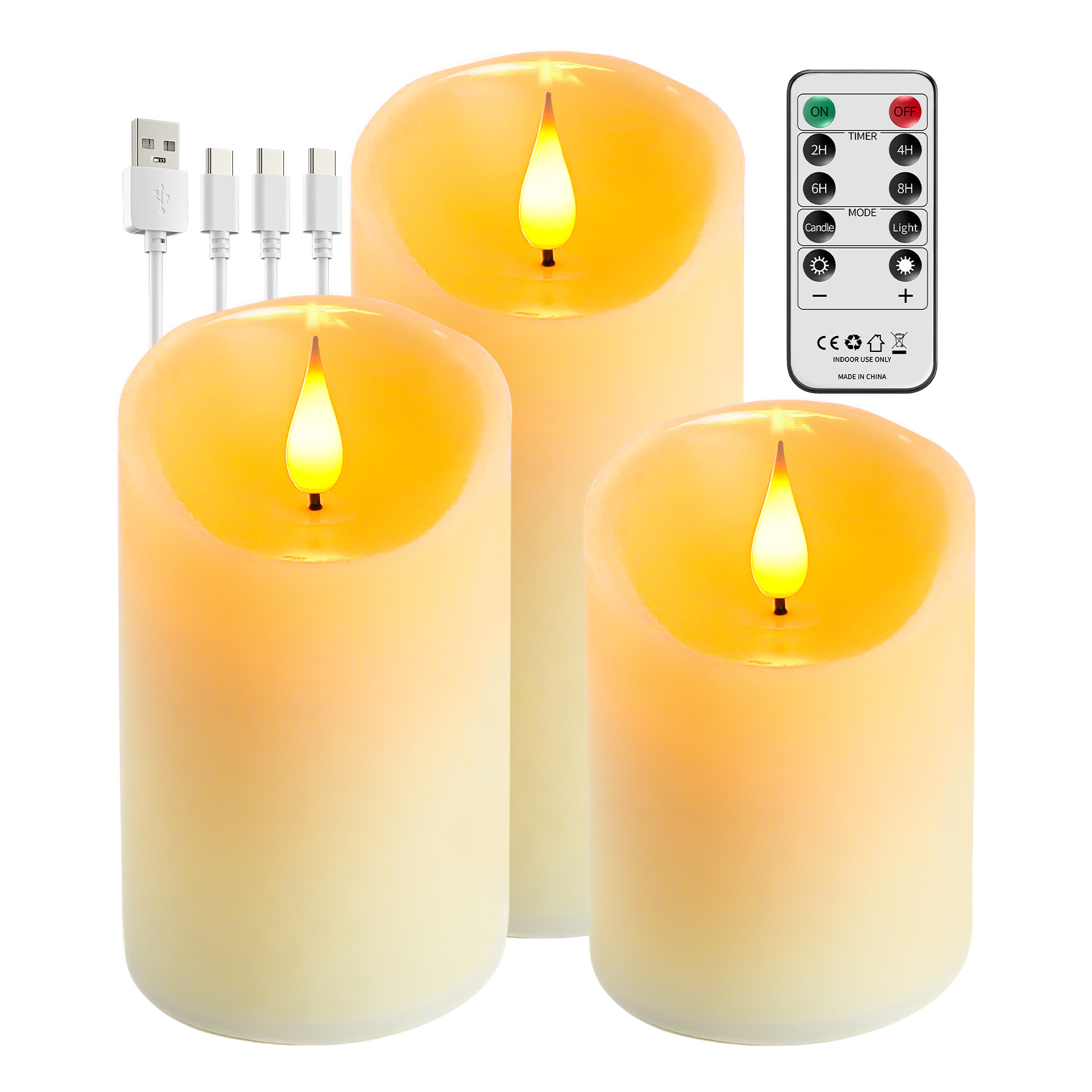 3 Ks Svíčka Sada Led Svíček Efekt Plamene Přírodní Vosk Usb S Ovladače
