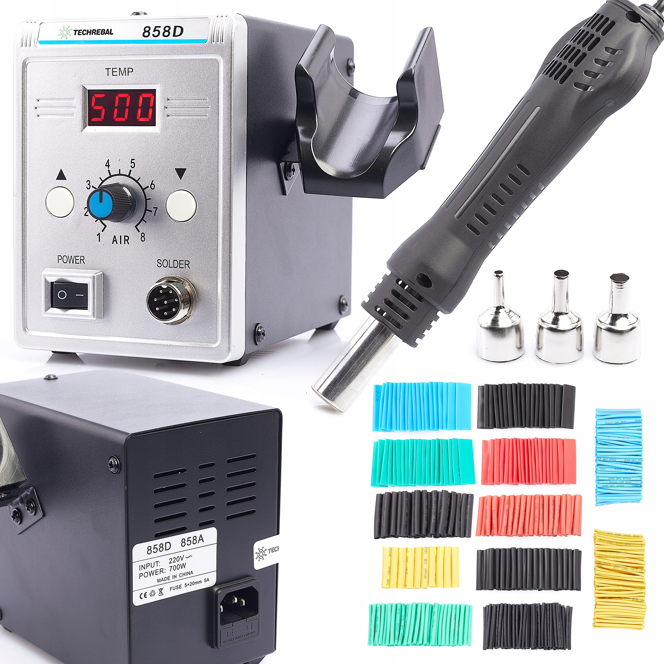 ZESTAW STACJA LUTOWNICZA TECHREBAL 858D RURKI TERMOKURCZLIWE 510 SZT DYSZE