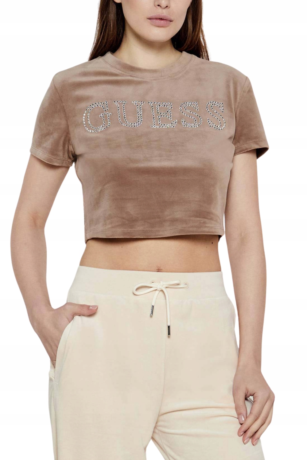 Guess Hnědý dámský top Couture Tee XL