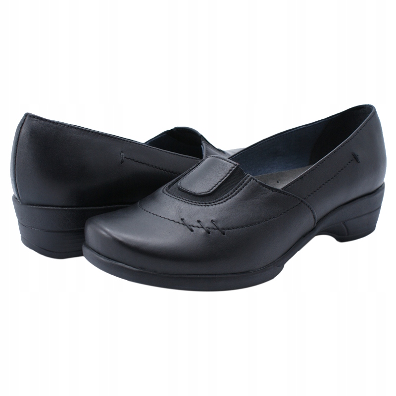 Kožené polobotky měkké Šíře H pohodlné nazouvací černé Wojtyłko 37