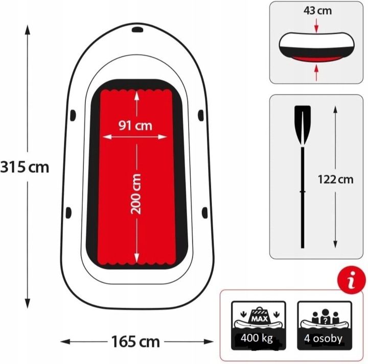 PONTON 4 OSOBOWY WĘDKARSKI INTEX WYGODNY DMUCHANY POMPKA + 2 WIOSŁA GRATIS Długość 315 cm