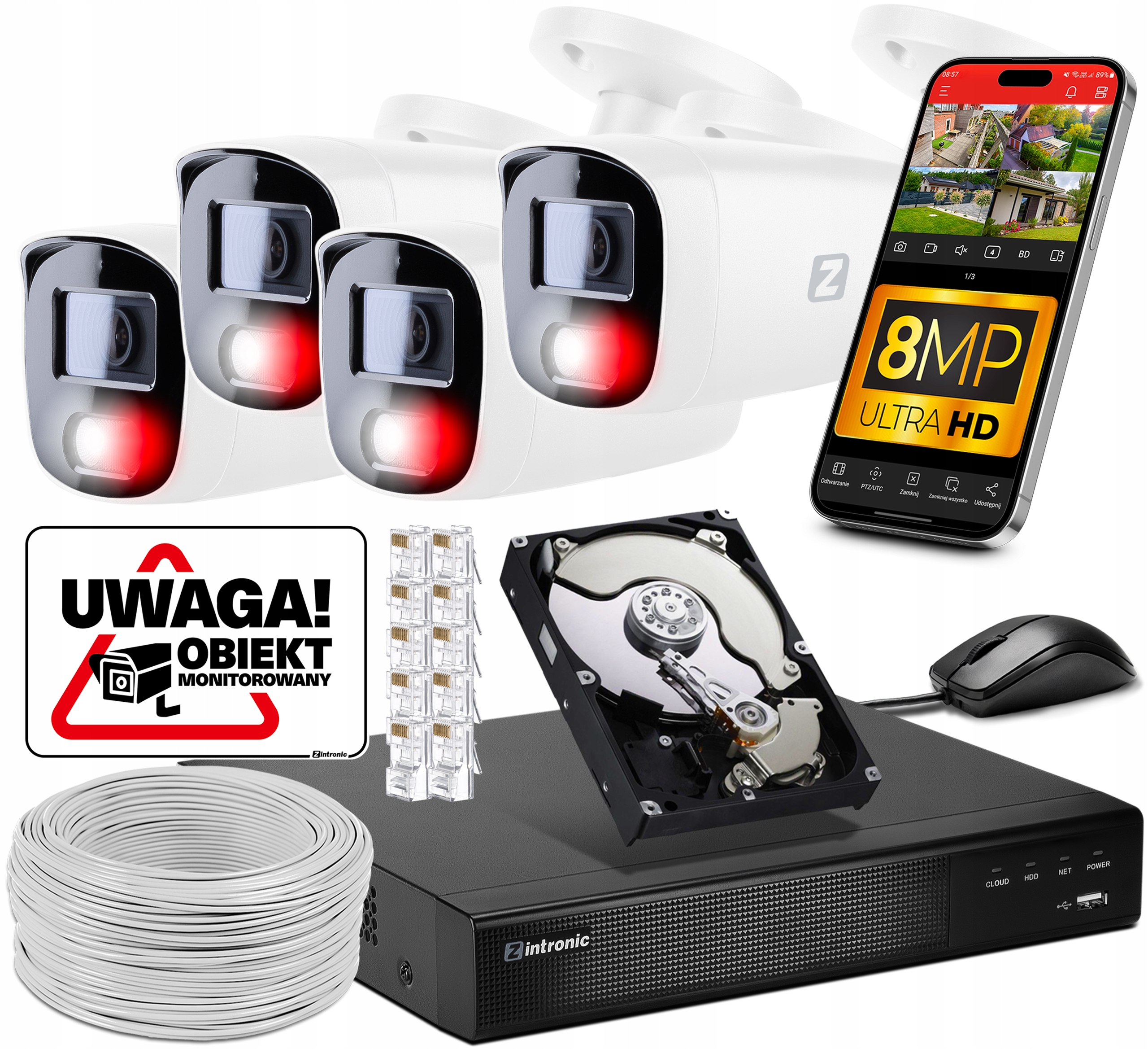 Monitorovací sada 4x Kamera 4K 8MPx Poe Záznamník Audio Detekce