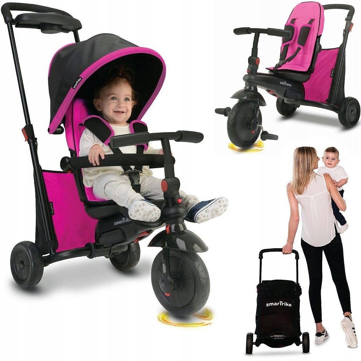 Wózek 7w1 Spacerówka Rowerek Trójkołowy dla dzieci 9-36m różowy Smart Trike