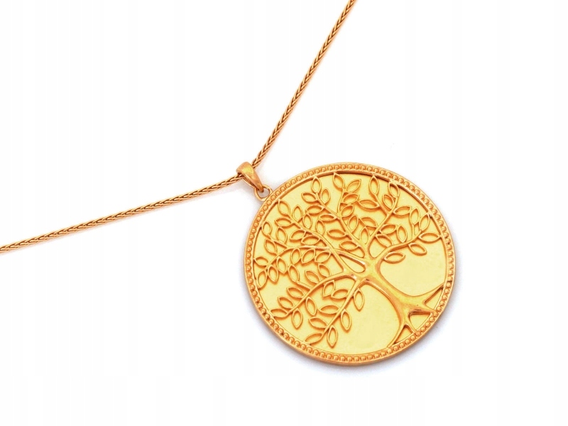 Stříbrný náhrdelník 925 pozlacený, dlouhý, módní s velkým stromkem štěstí r73