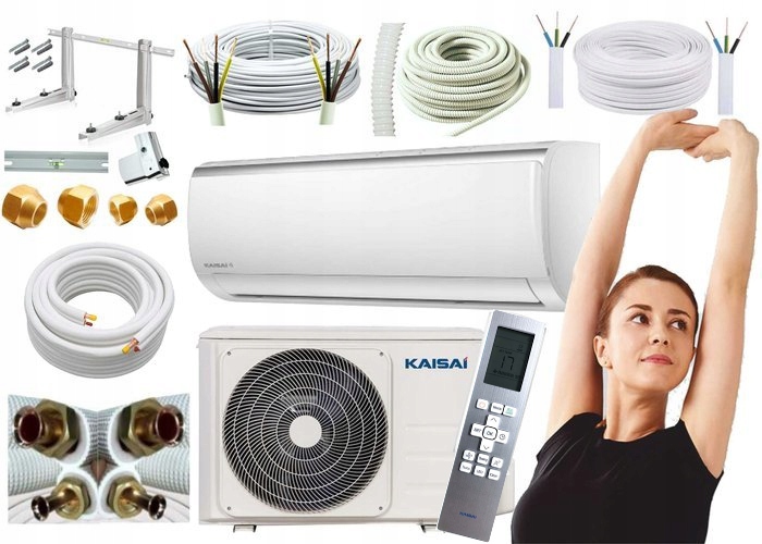 KLIMATYZATOR ŚCIENNY KAISAI FLY KWX-24HRH 7 kW GRZANIE WiFi ZESTAW 4m