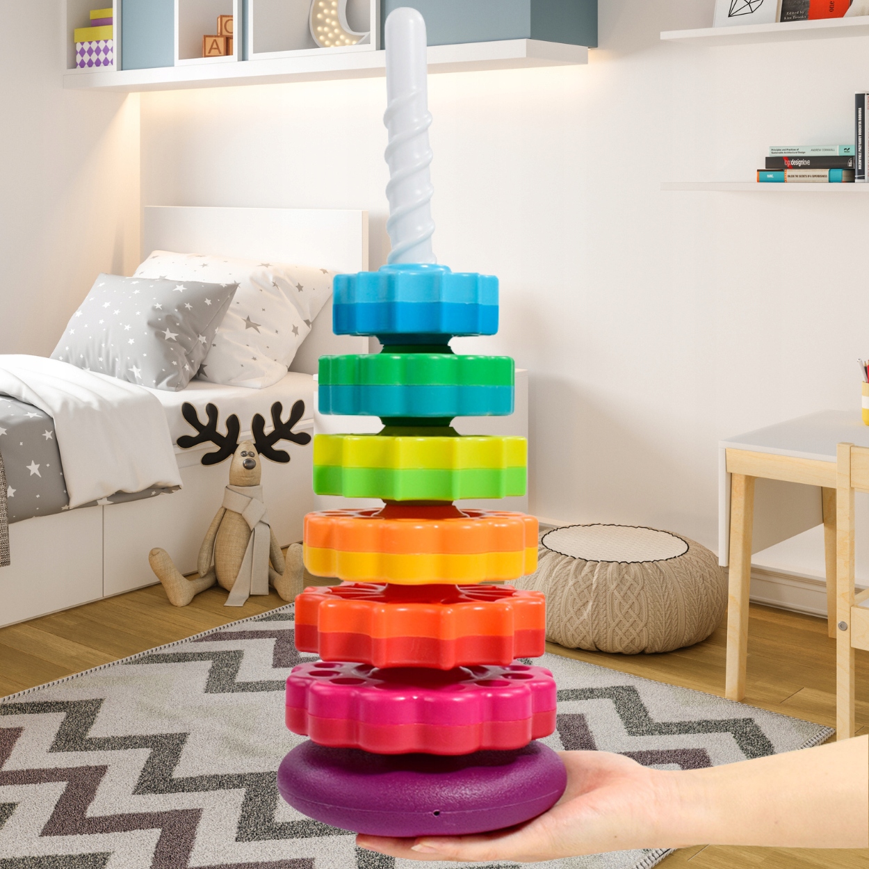 CSAVART TORONY OKTATÓ JÁTÉK SZIVÁRVÁNY PIRAMIS SPIRÁL GYEREKNAP Mesehős / mese nincs