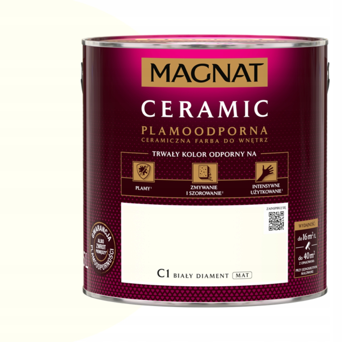 Magnat Ceramic Plamoodporna Farba Do Ścian 2,5L Biały Diament C1
