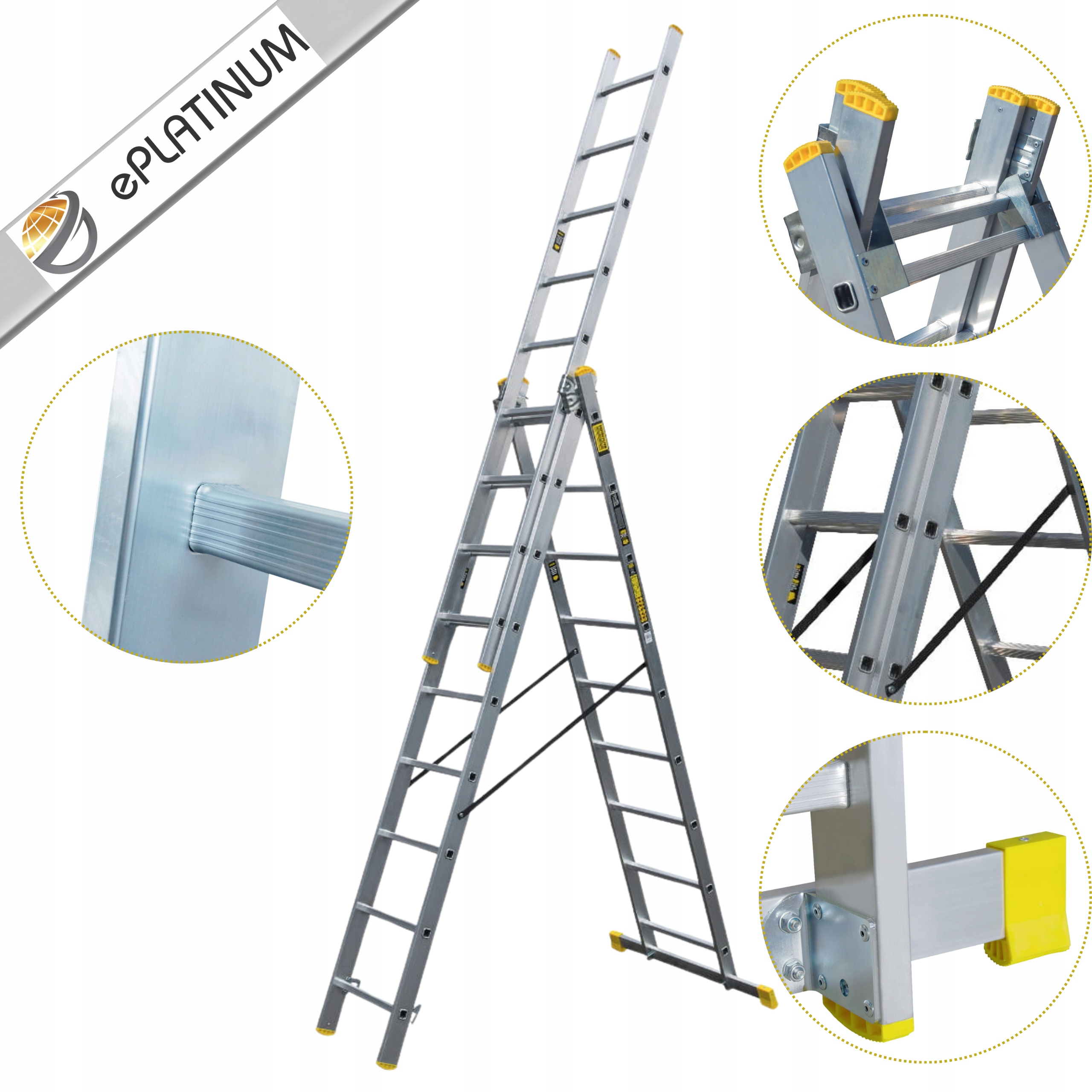 Drabina aluminiowa rozkładana 3x9 150kg Certyfikat EN131 Profil 72X20