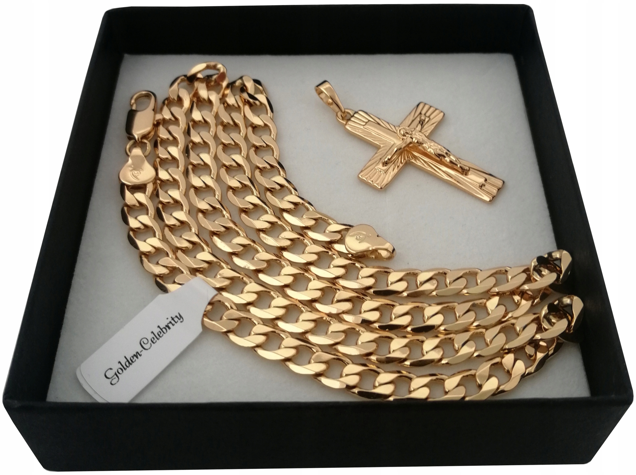 

Złoty Łańcuszek Pancerka+krzyż 50CM 18K