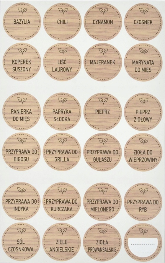 

Etykiety drewno nalepki do przypraw fi35 Bazylia