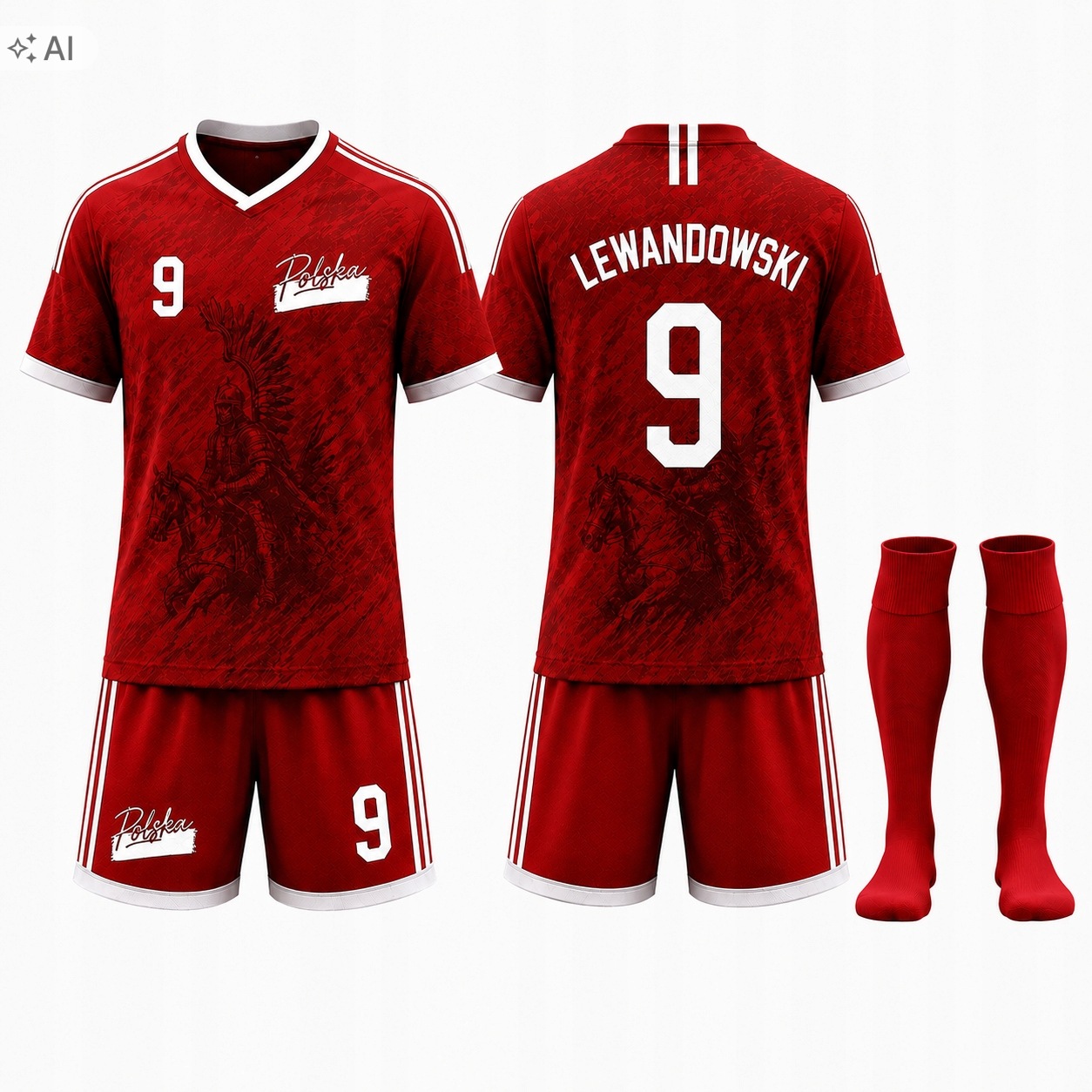 Lewandowski Strój Komplet Piłkarski Polska Zestaw Na 115-125 CM Wzrostu