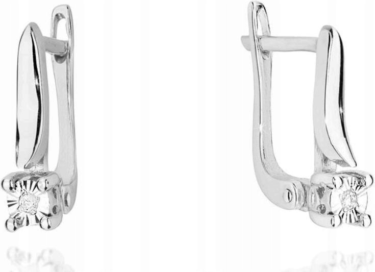 Zlaté náušnice 585, protáhlé, decentní, s diamanty, elegantní design, ideální jako dárek