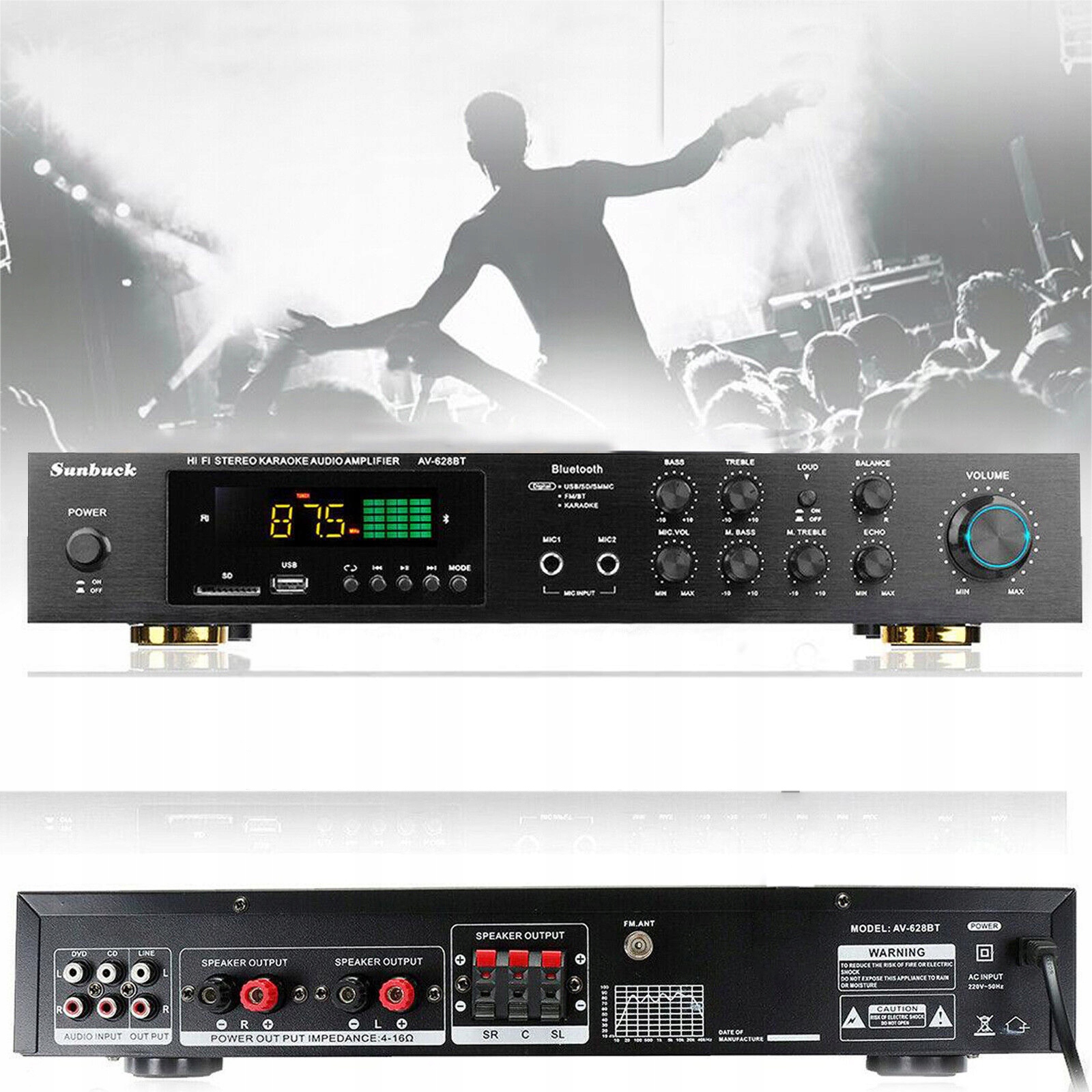 600W Bluetooth Mini AV-628BT HiFi Am/fm zesilovač