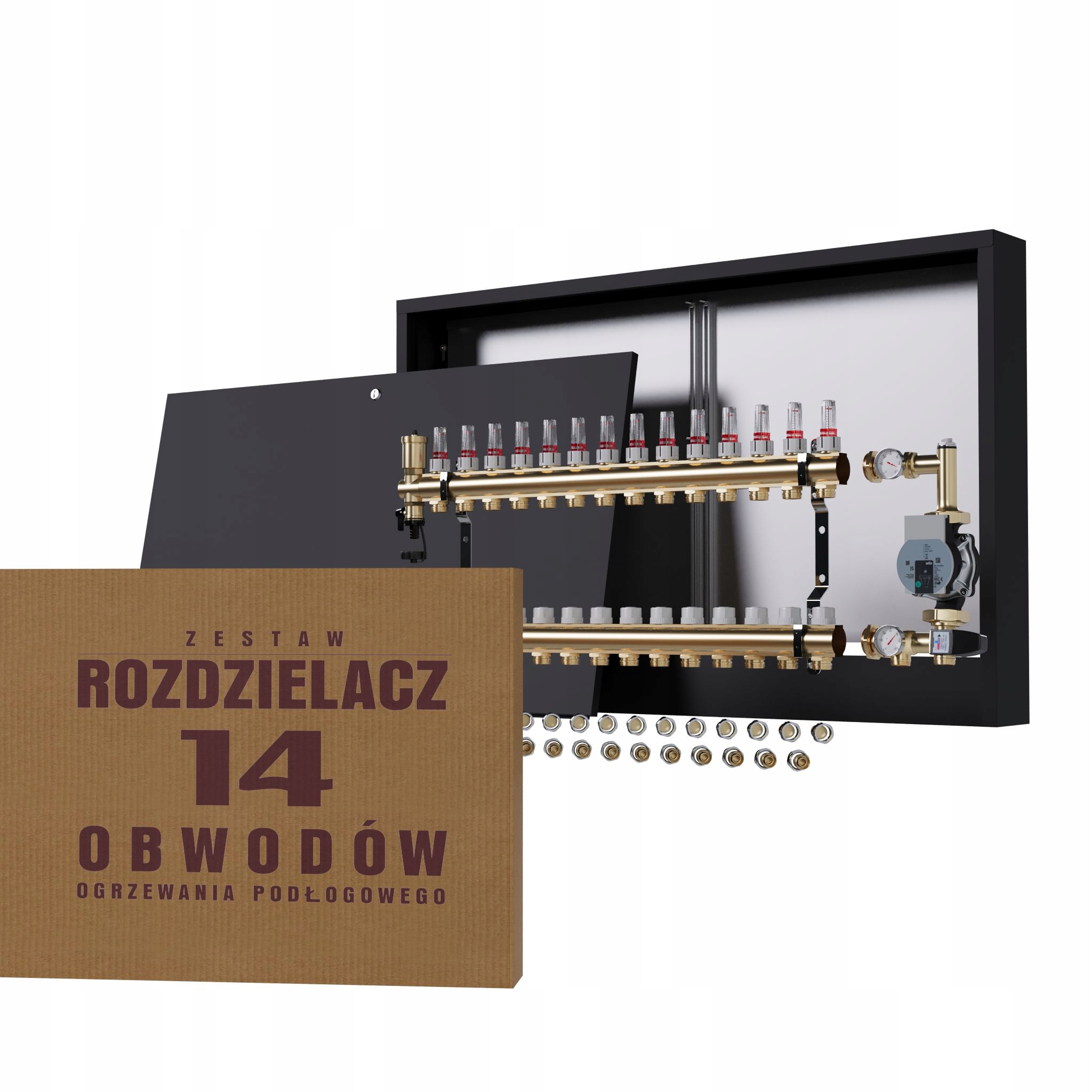 Rozdělovač pro podlahu 14 okruhů s čerpací skupinou Wilo nástěnný Pex