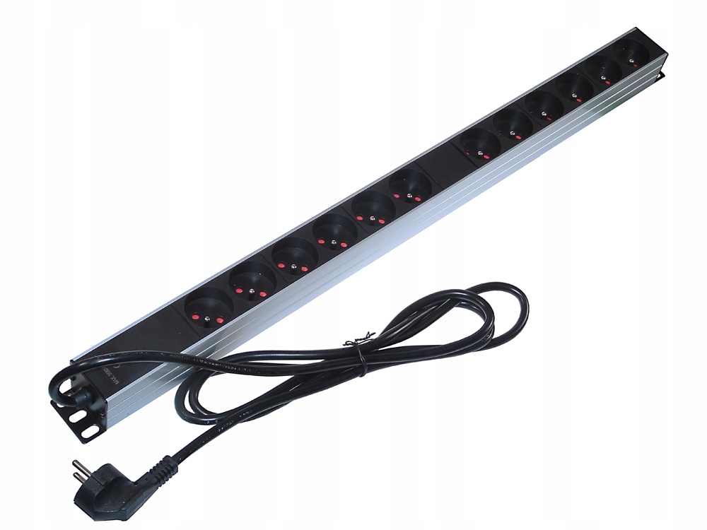 Napájecí lišta do racku B2025 19" panel 1U, 12 zásuvek svislá, 2m