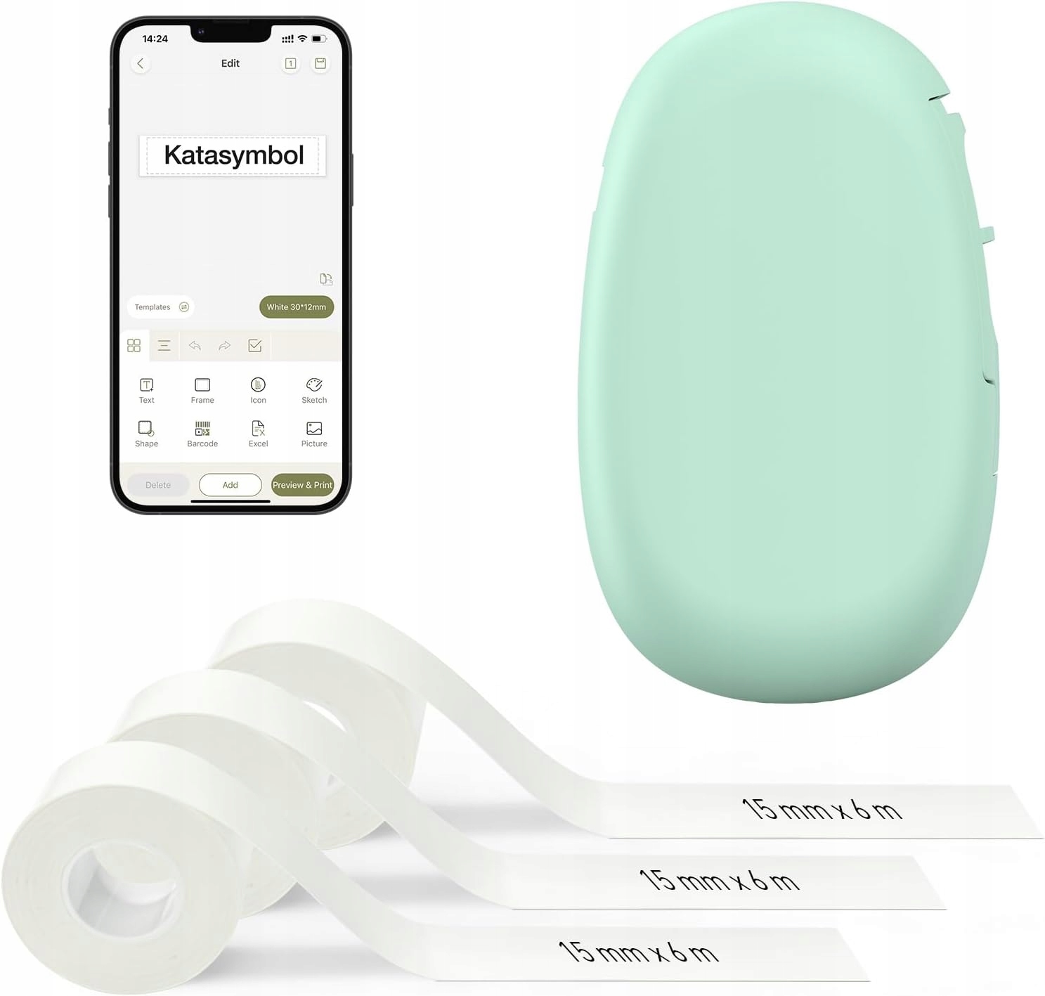 SUPVAN E10 mini drukarka etykiet, Bluetooth, Termiczna + 3 Rolki Etykiet