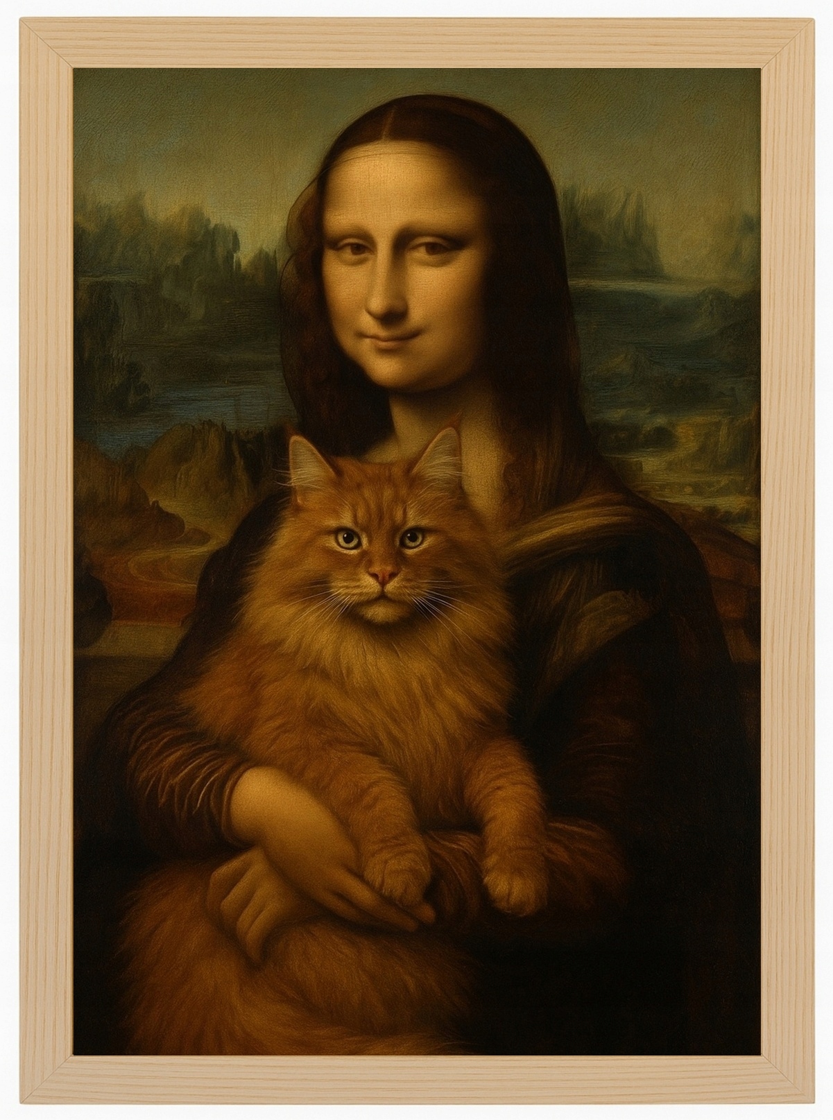 Plakát Rámeček Dřevo Da Vinci Parodia Mona Lisa Gioconda Rudá Kočka 70x100