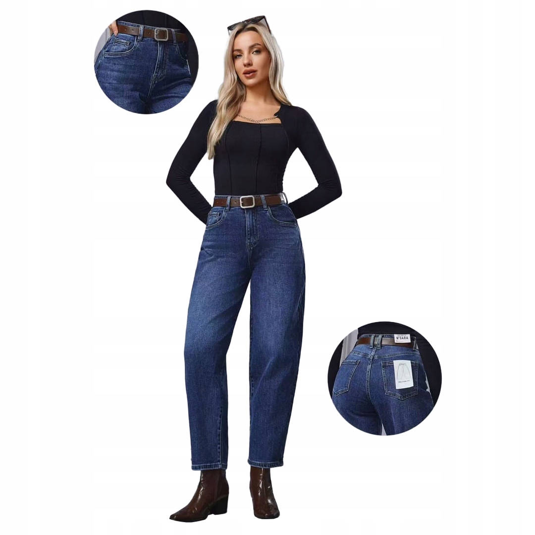 M.sara Spodnie Balloon Fit Jeansy Z Szerokimi Nogawkami Piękny Pasek