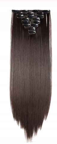 Doczepiane włosy clip in ciemny brąz 60 cm proste