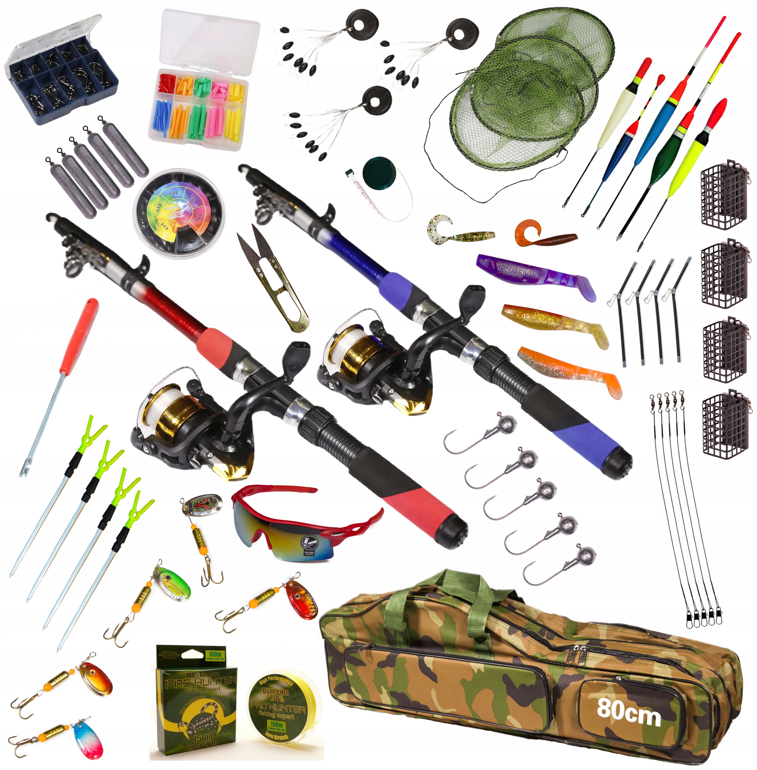 Rybářský Set 2x Prut 2x Naviják, splávek, zem, spinn SADA-W-11