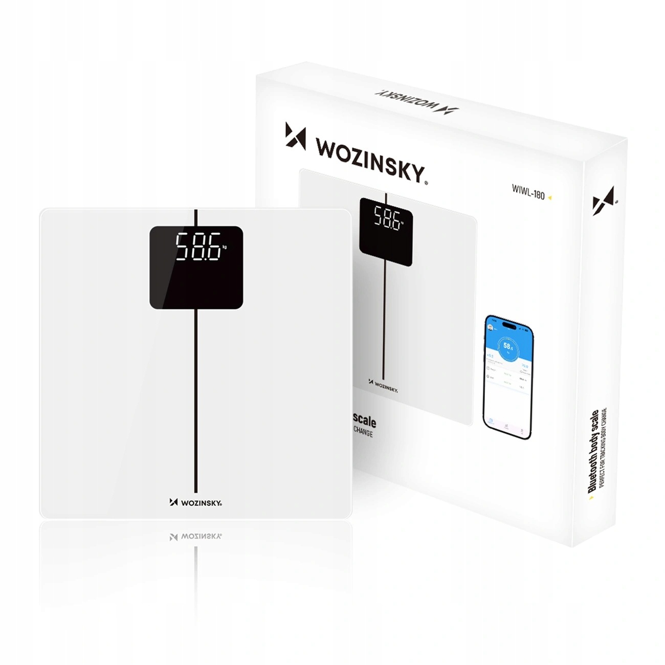 Waga łazienkowa Wozinsky WIWL-180 inteligentna Bluetooth biała