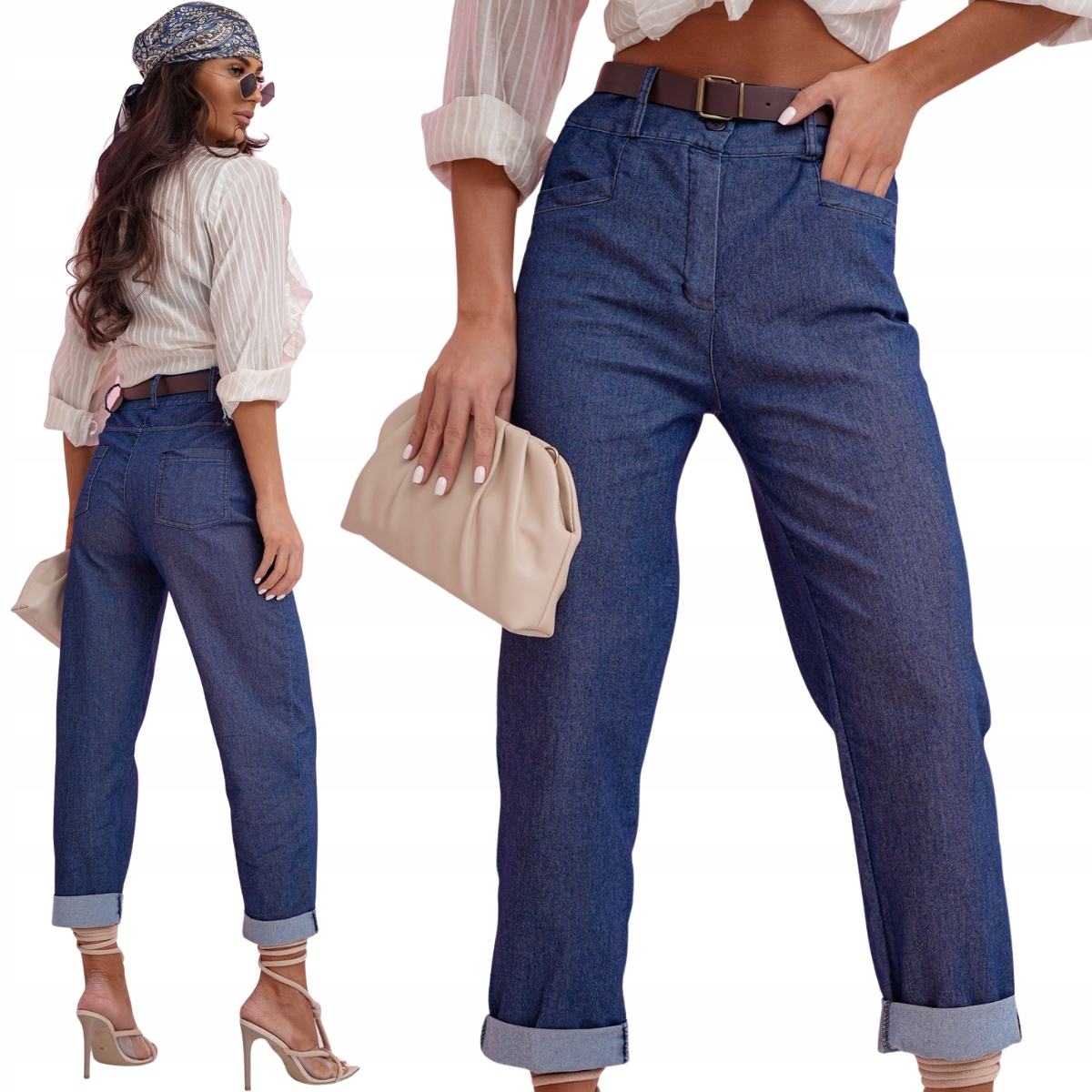 Dámské džínové kalhoty typu balloon s páskem, módní střih 53513 jeans S/m