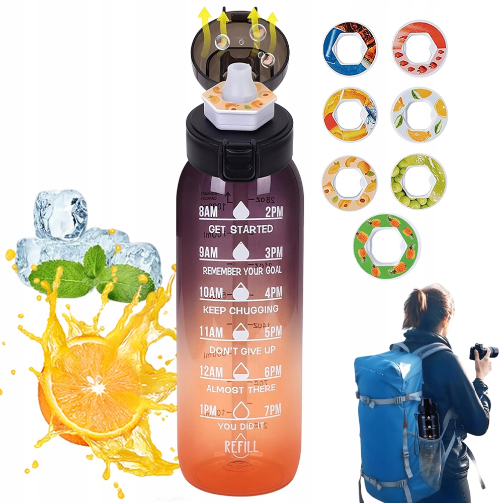 Smakowa Butelka Na Wodę Bidon Sportowy Z 7 Kapsułkami Smakowymi 1000 ML